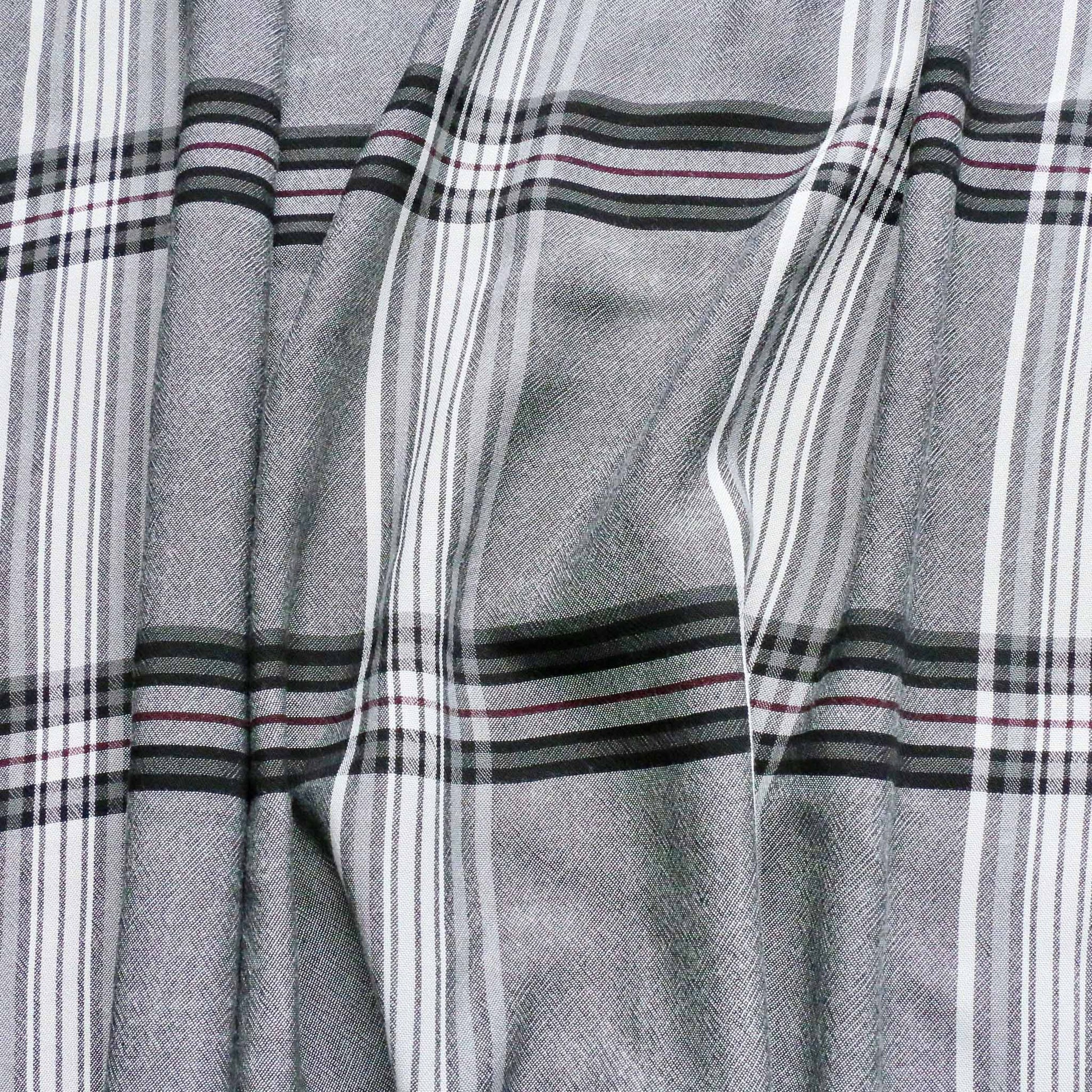 grey and black check viscose challis dressmaking rayon fabric 