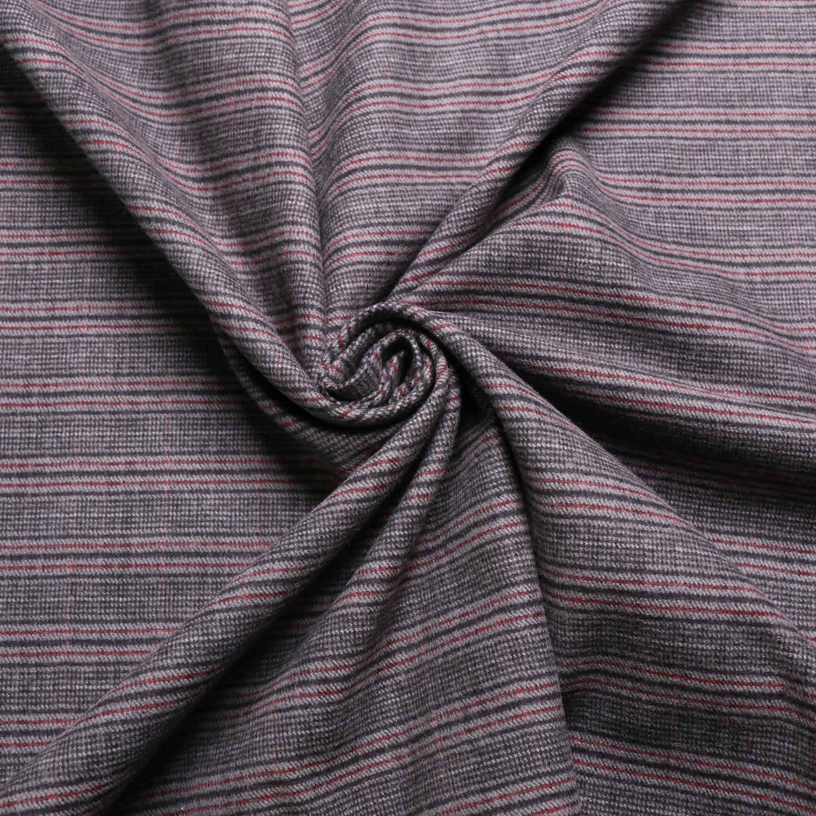 grey red and black brushed cotton check stretchy suiting fabric
