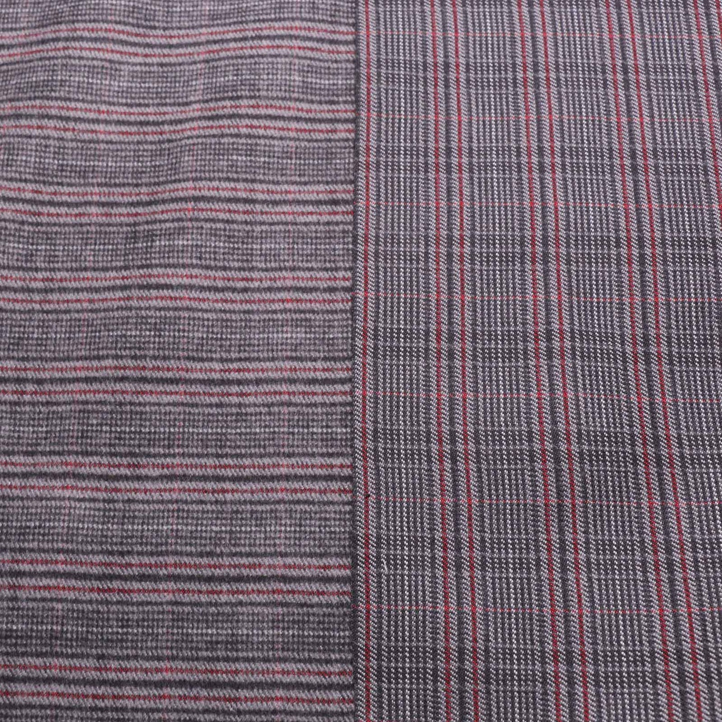folded grey red and black check pattern brushed cotton stretchy suiting fabric