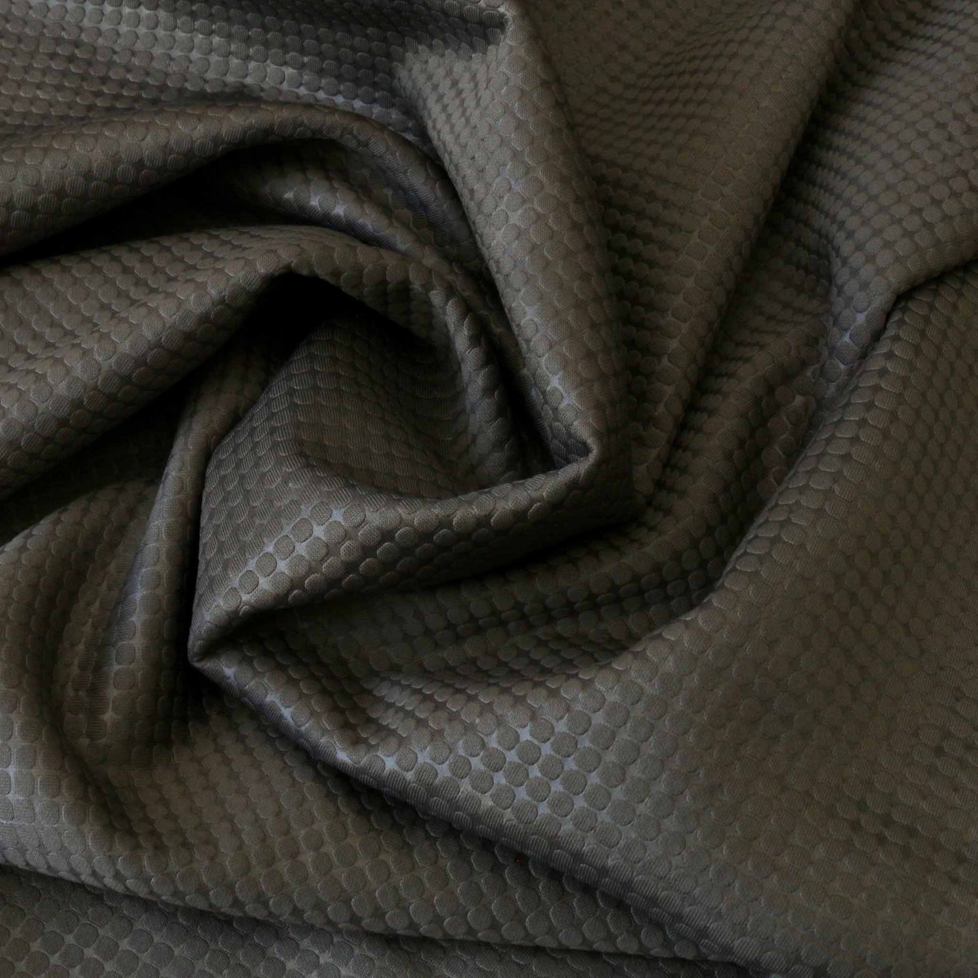grey scuba jersey dressmaking fabric with jacquard geometric dot design