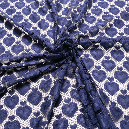 blue love heart lace dressmaking fabric