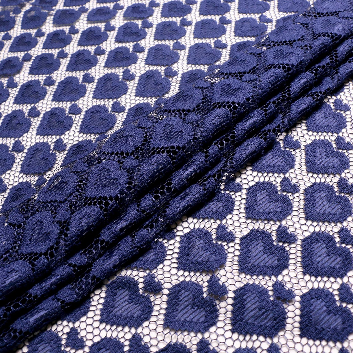 blue lace love heart dressmaking fabric