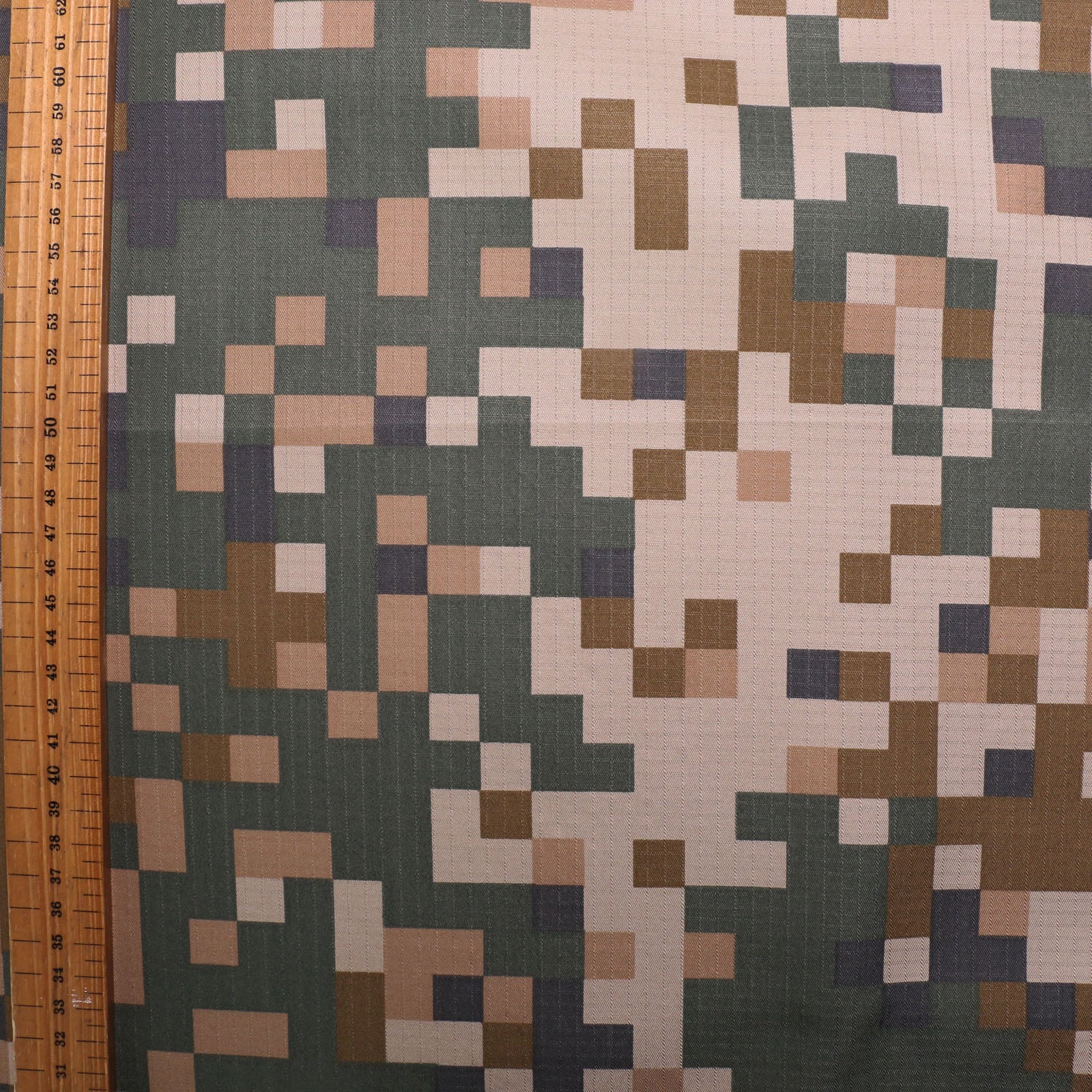 metre square woodland camouflage dressmaking cotton ripstop fabric in khaki green beige and brown