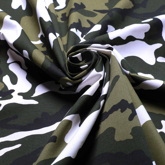 camouflage cotton twill fabric for dressmaking in khaki green and white