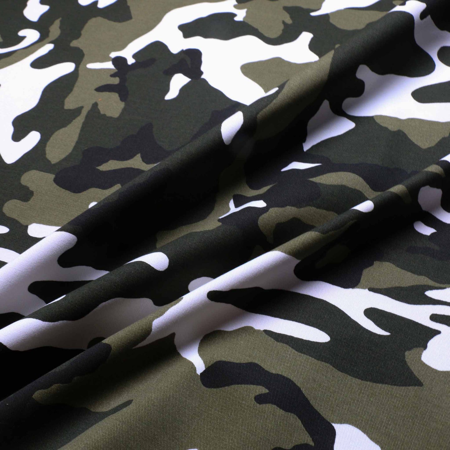 khaki cotton twill camouflage dressmaking fabric in khaki green and white