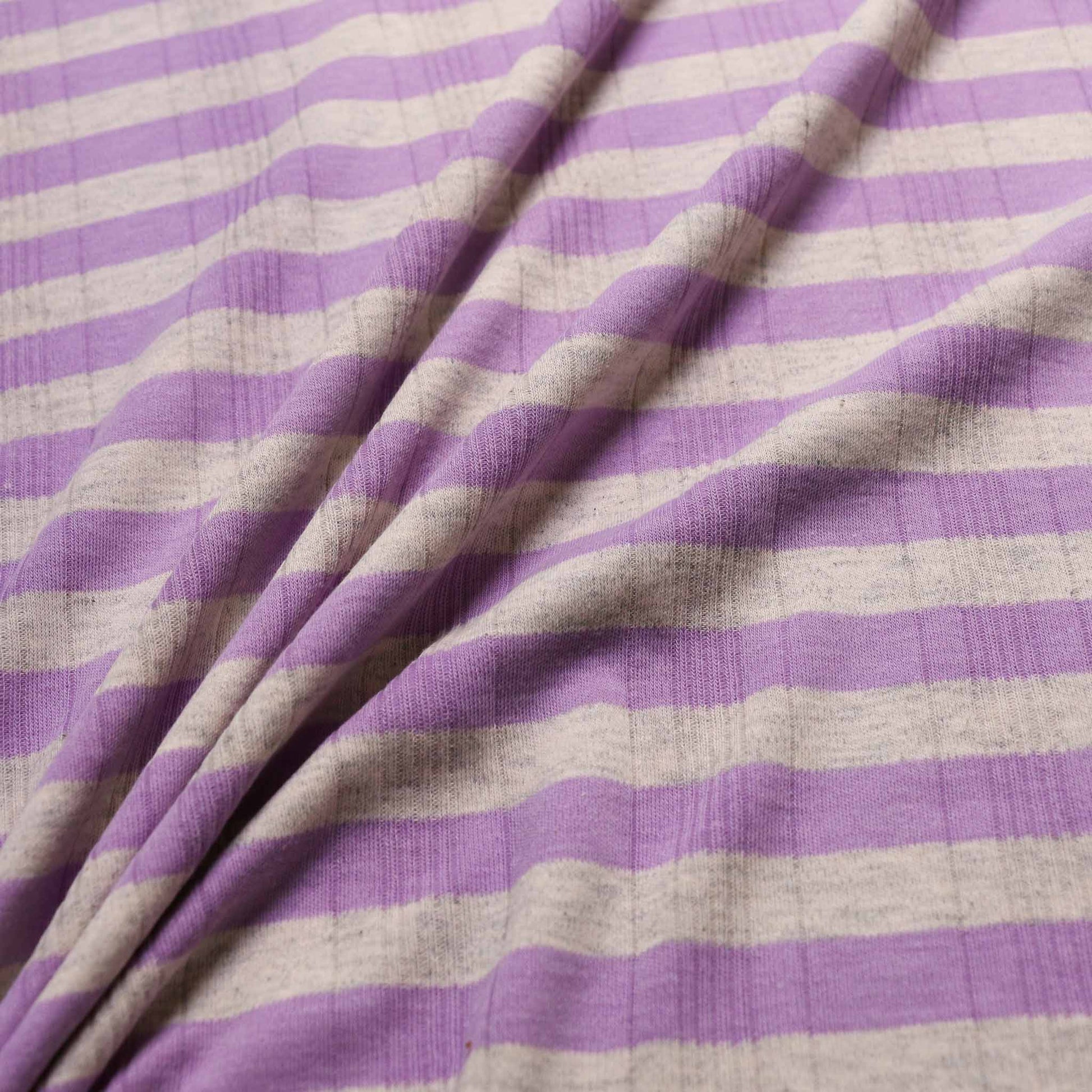 lilac and grey stripe jersey dressmaking fabric