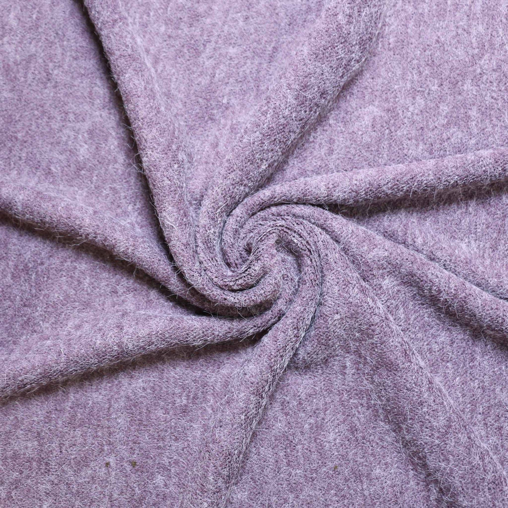 faux angora knit wool fabric plain mauve purple colour