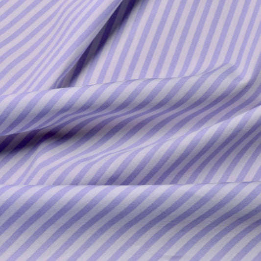 striped cotton poplin dressmaking fabric with lilac stripe pattern