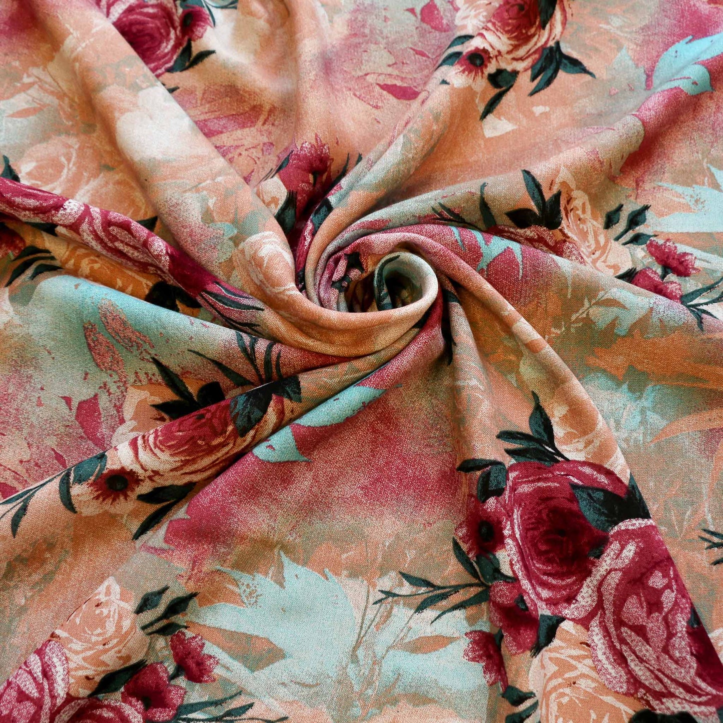 maroon and beige viscose challis dressmaking rayon fabric with printed flower design