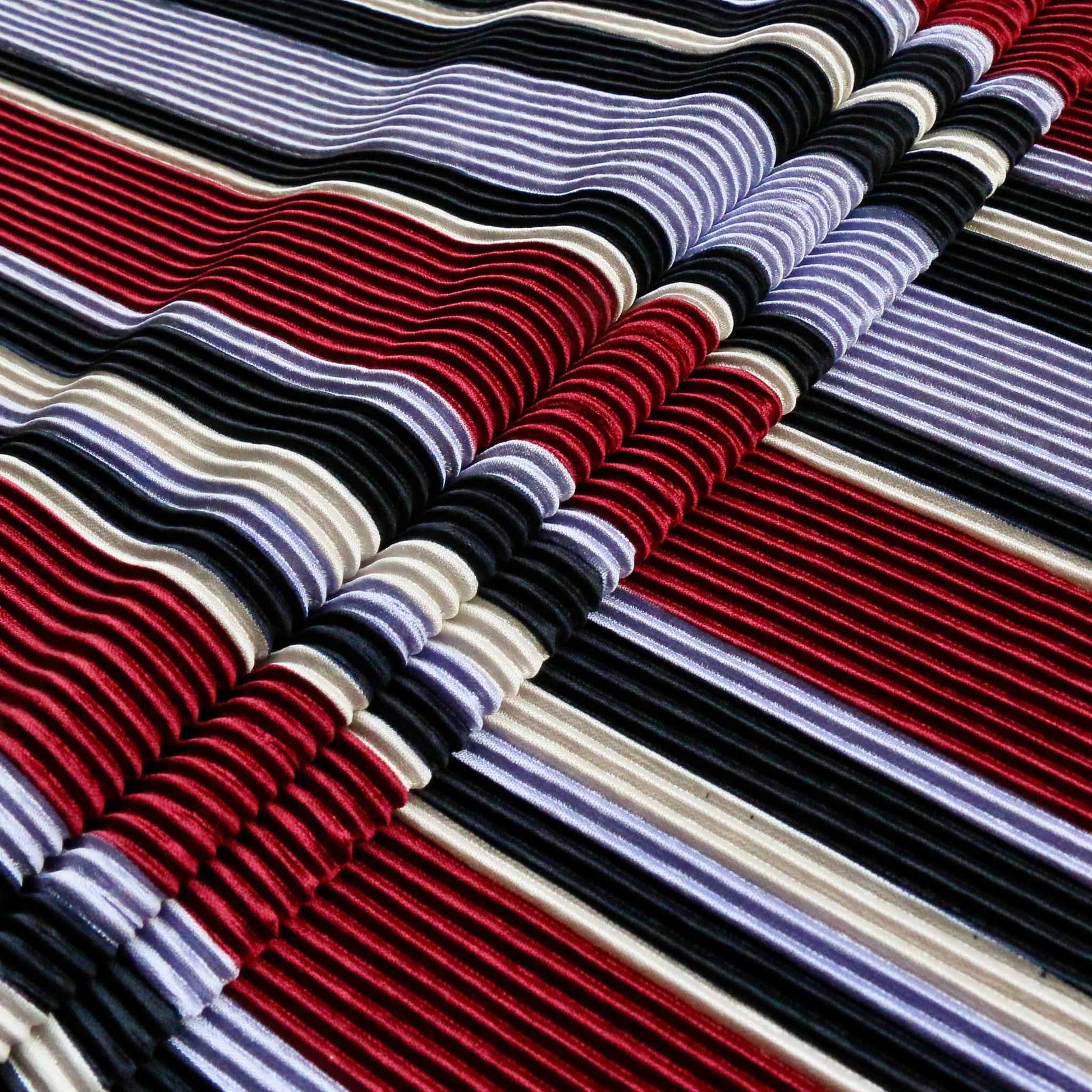 maroon blue and white striped pleated plisse dressmaking fabric