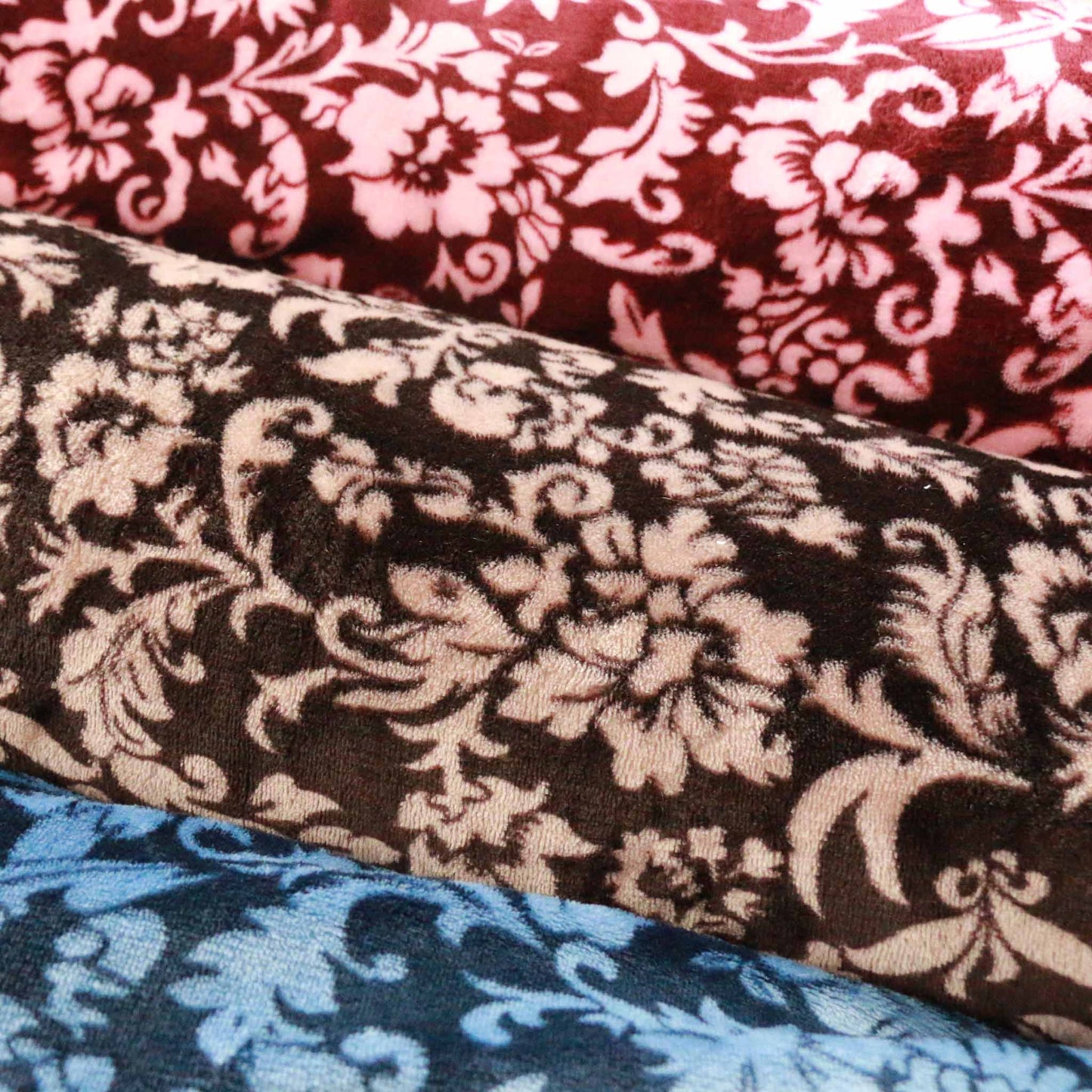 maroon blue and brown fleece with classical pattern dressmaking fabrics