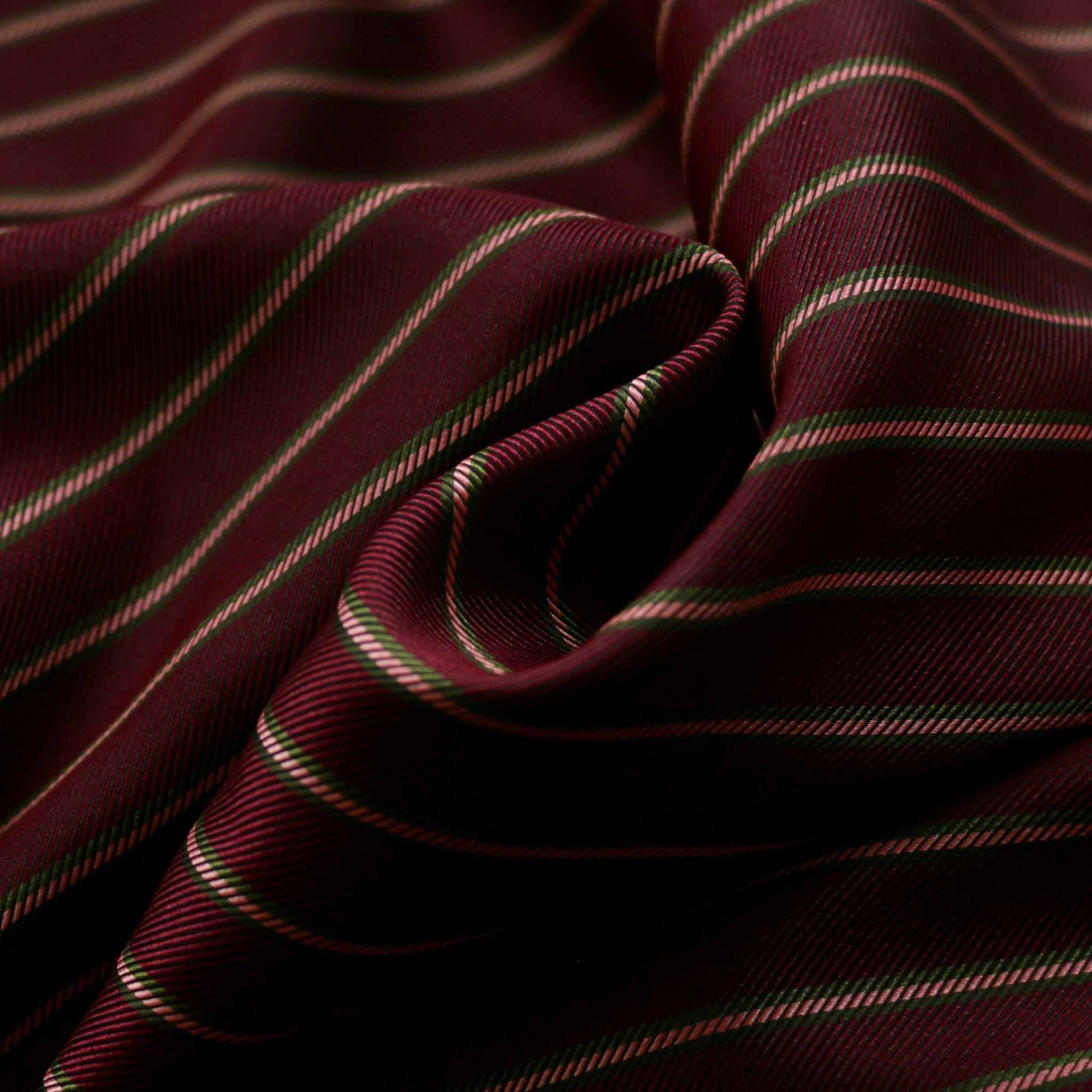 twill viscose lining dressmaking fabric with maroon pink and green stripes