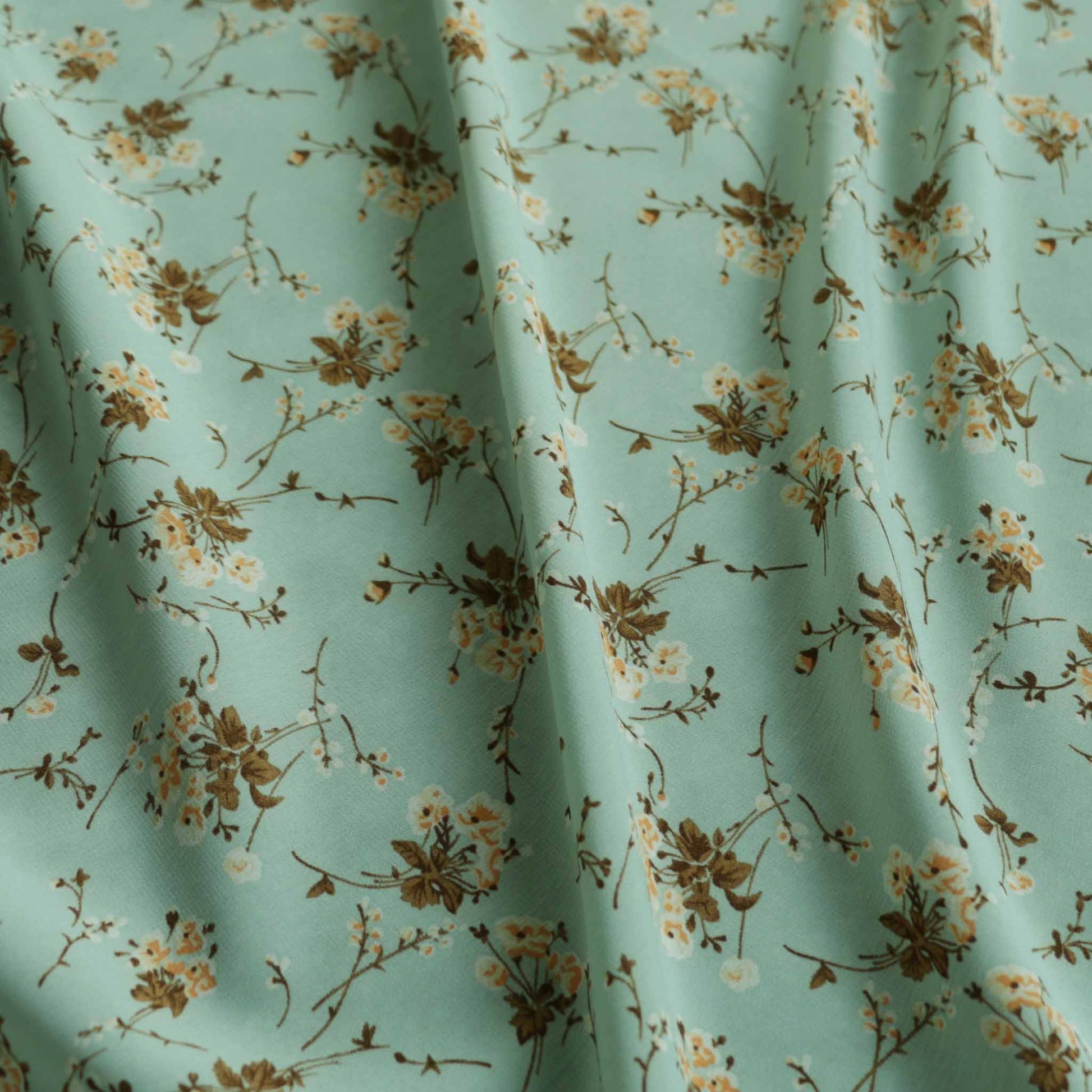 mint green chiffon polyester with brown floral print