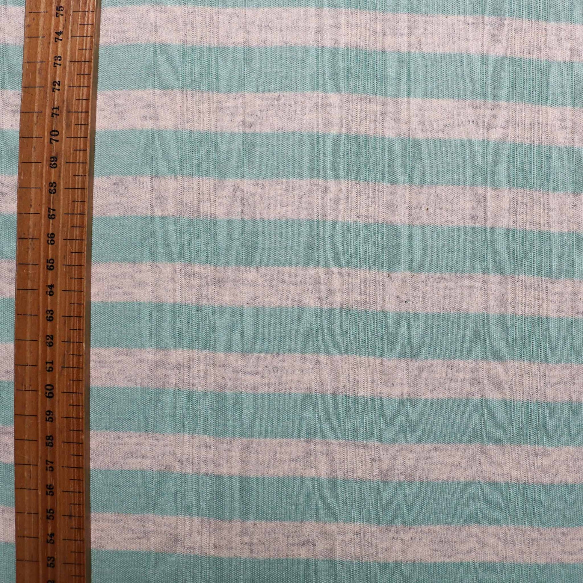 striped polycotton mint and grey coloured jersey fabric from cloth control