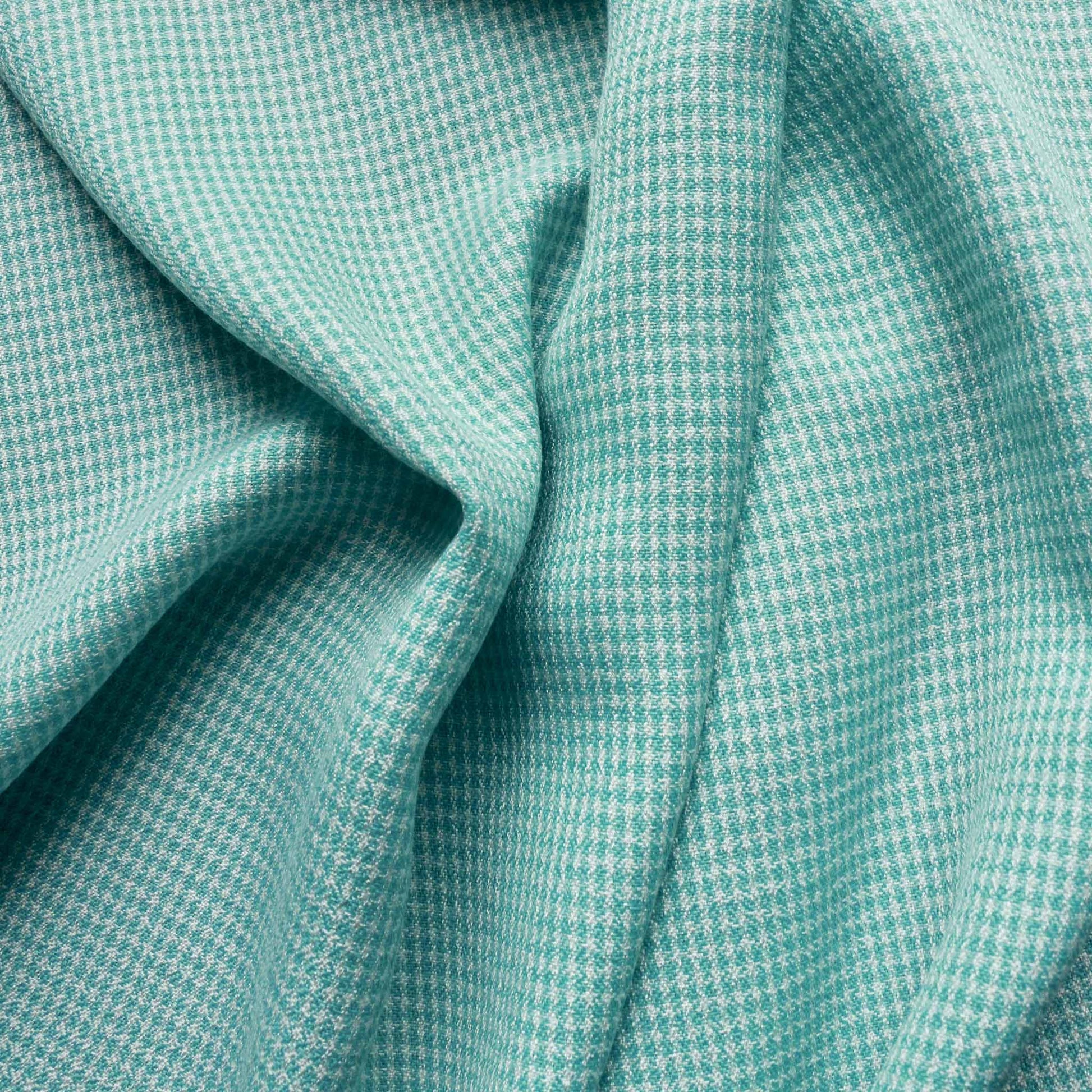 mint and white crepe viscose dressmaking fabric with check design