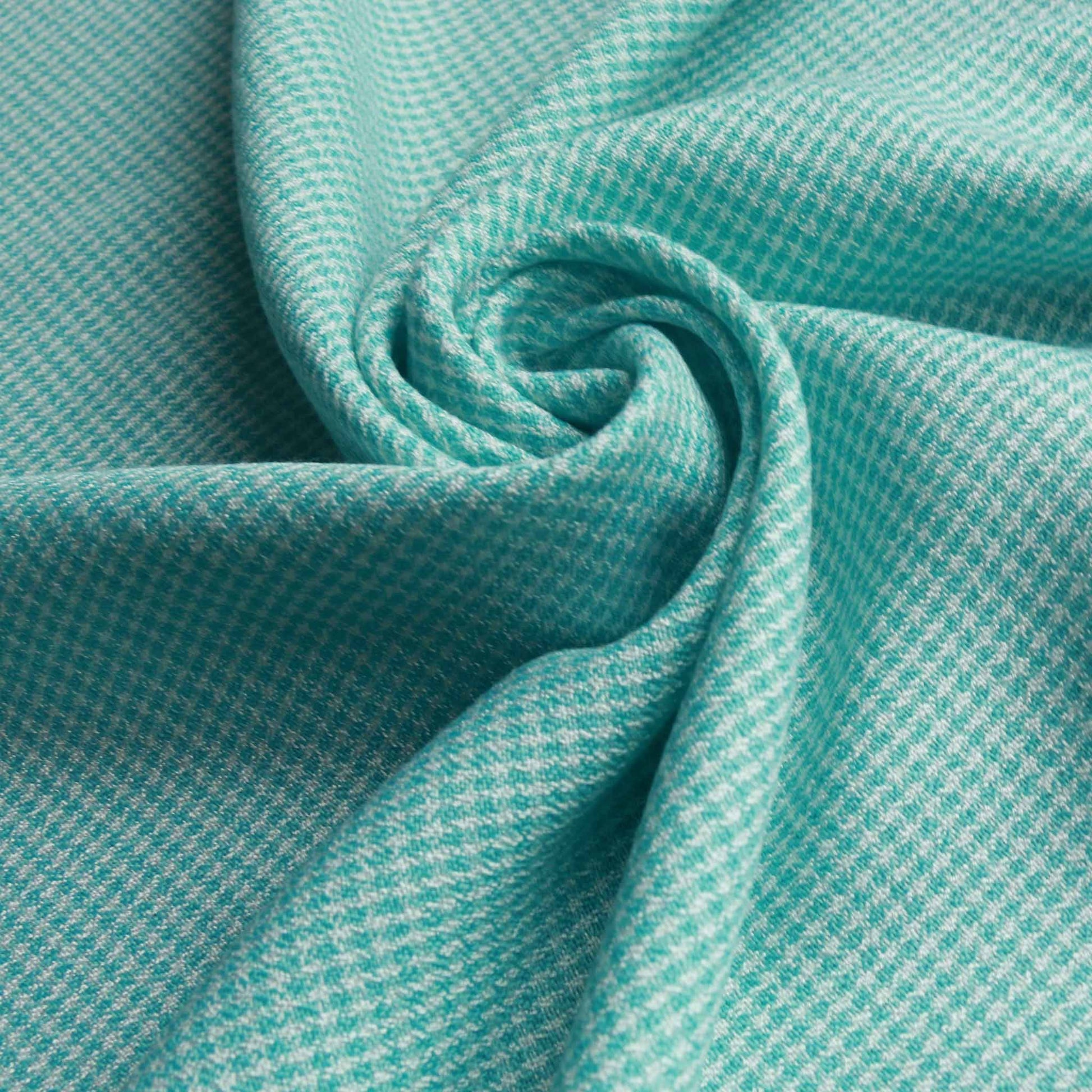 mint and white small check pattern double crepe viscose dressmaking fabric