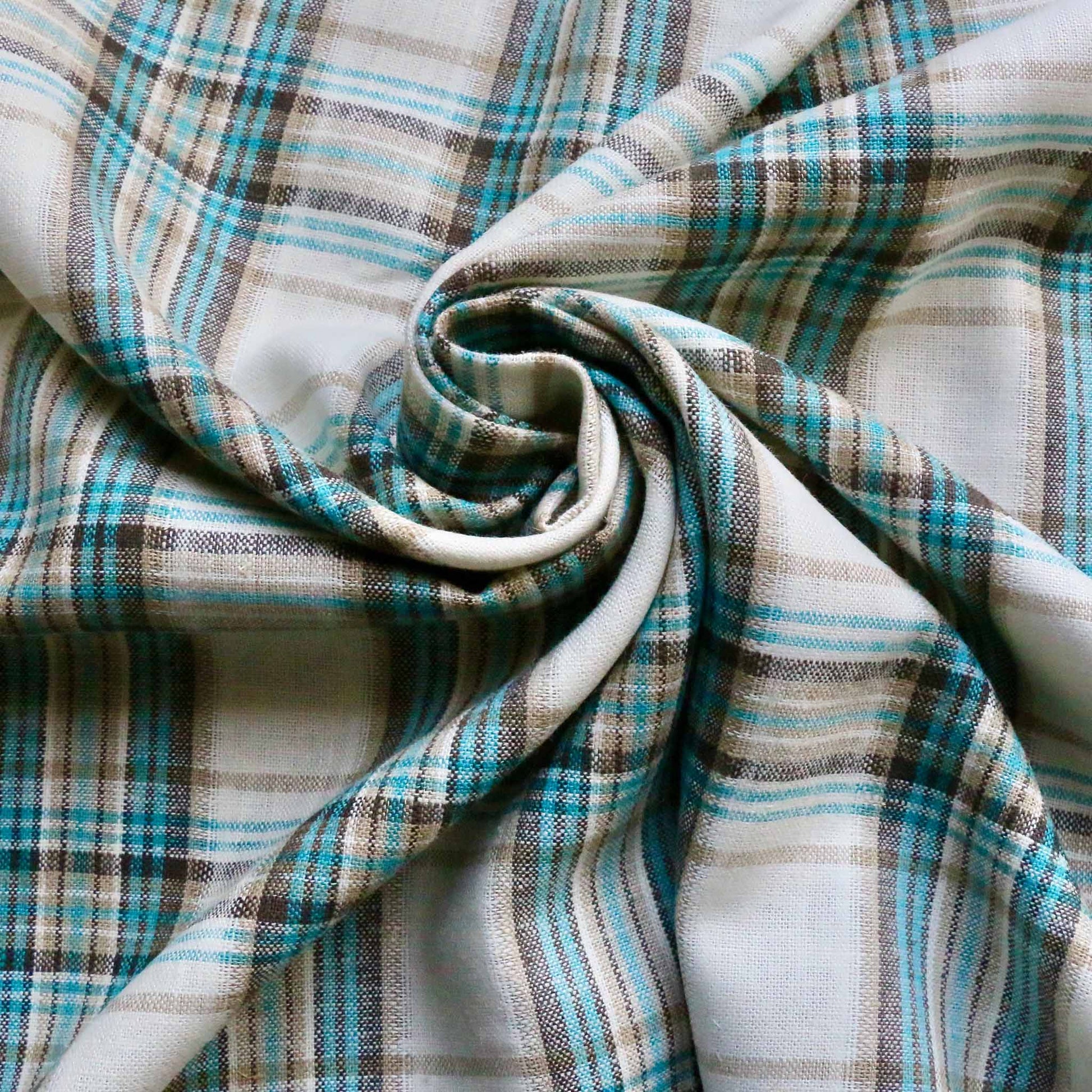 check pattern linen viscose fabric for dressmaking in white and mint colours