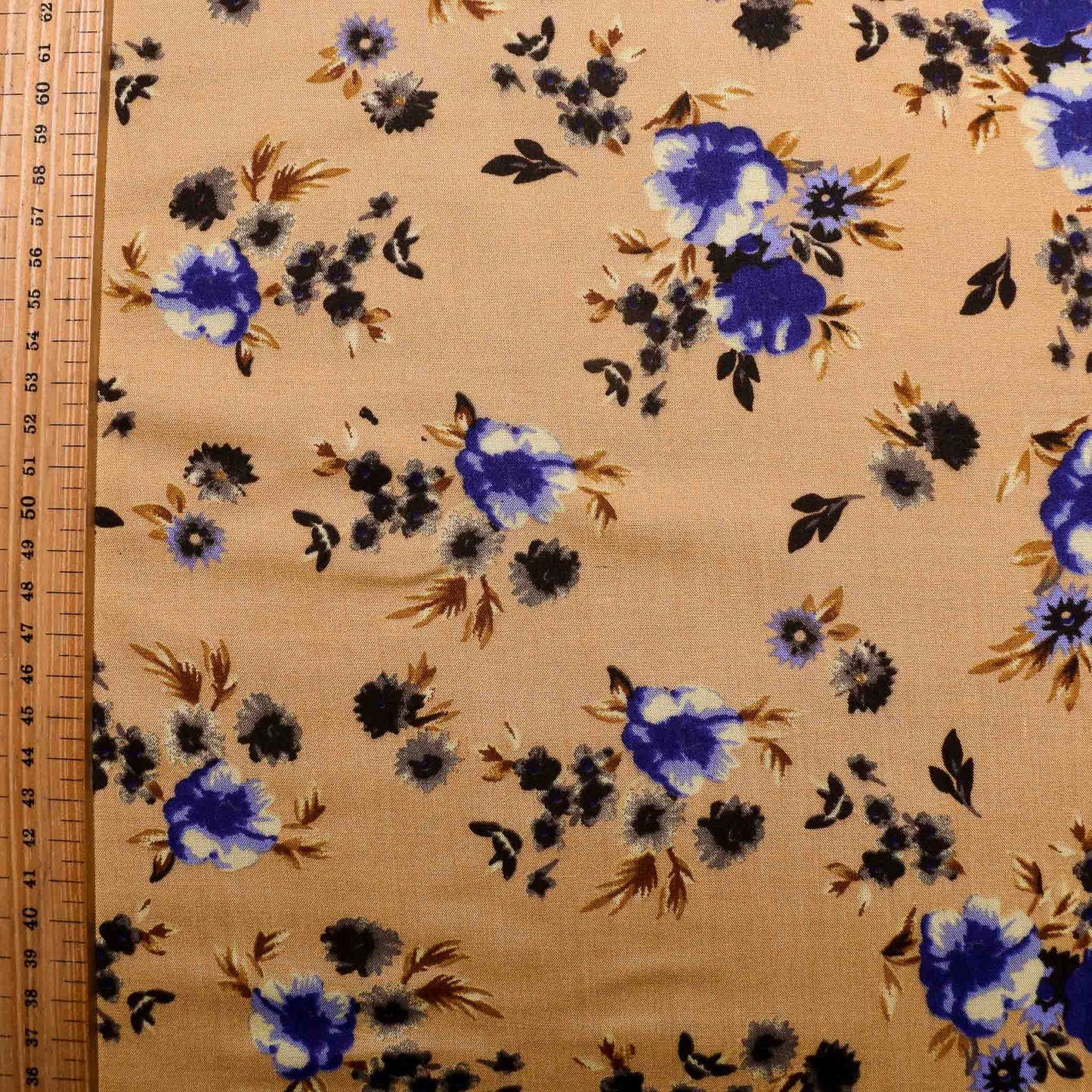 metre floral viscose challis dressmaking fabric blue and mustard