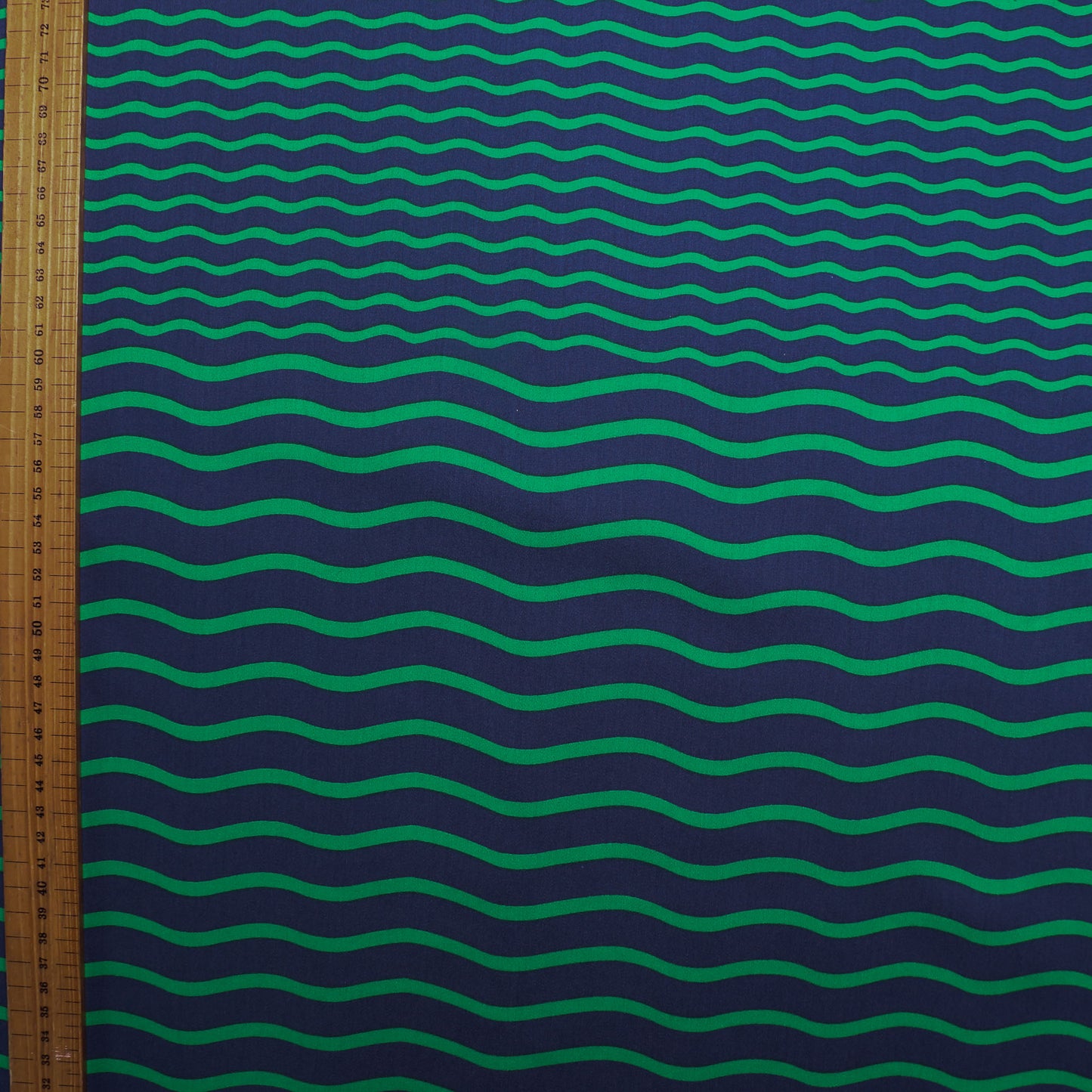 navy and green striped cotton sateen dressmaking fabric