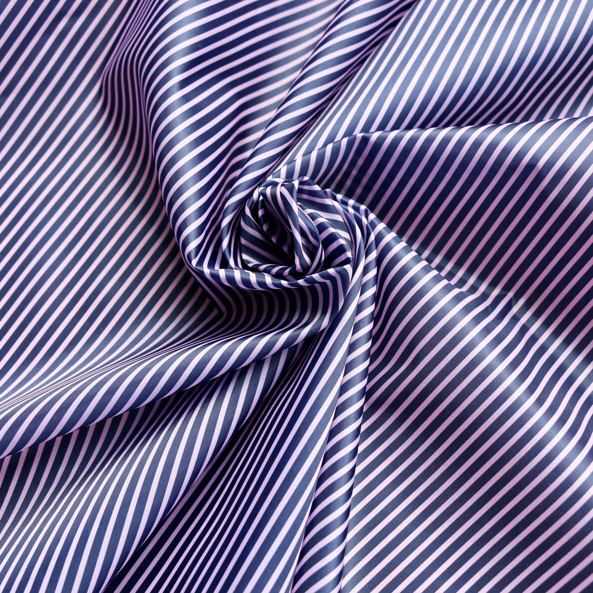 navy and pink striped polyester lining dressmaking fabric
