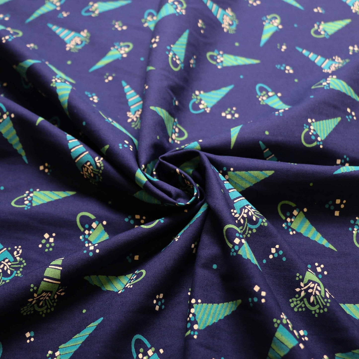 navy blue retro sustainable cotton poplin dress fabric with floral print