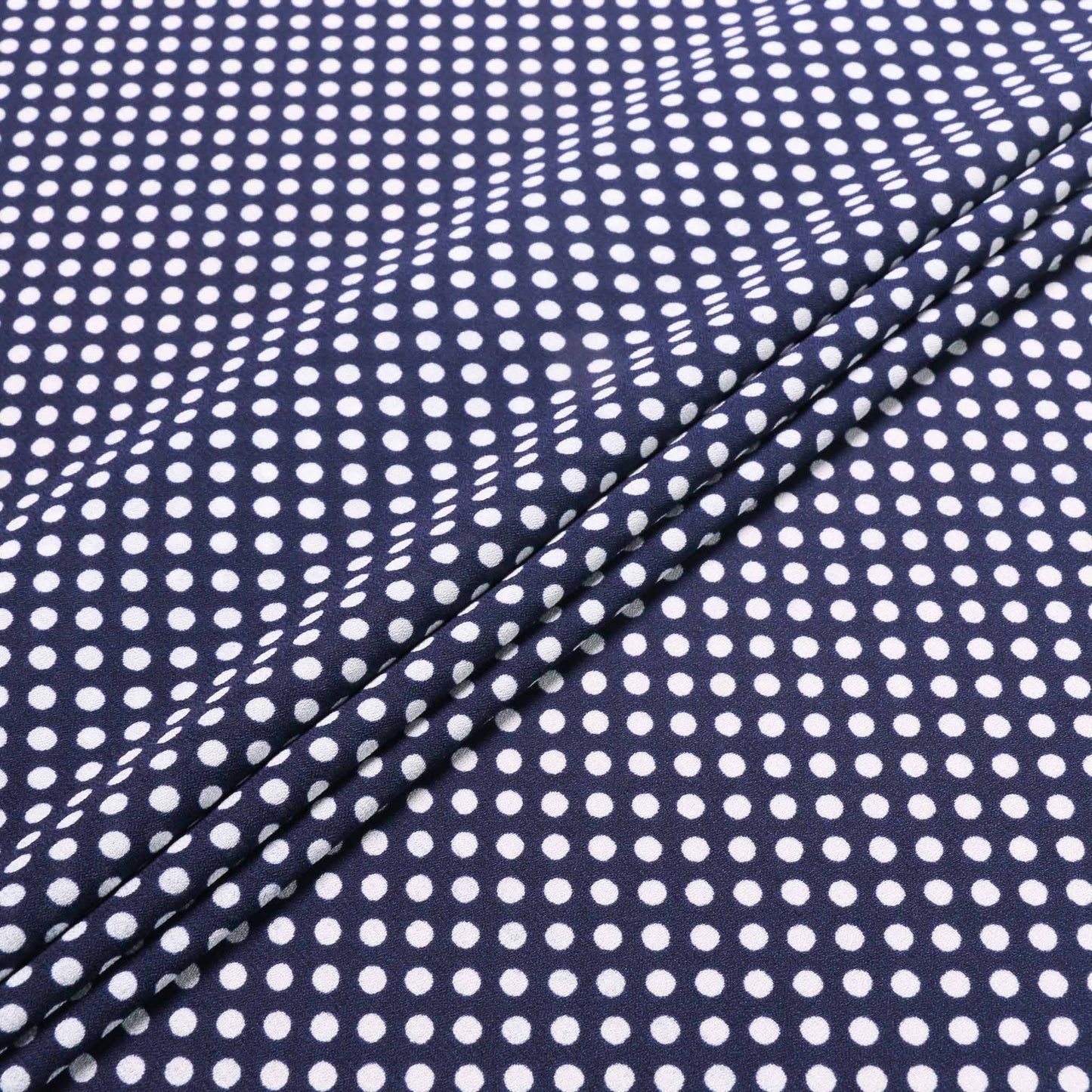 navy and white georgette fabric for dressmaking with polka dot design