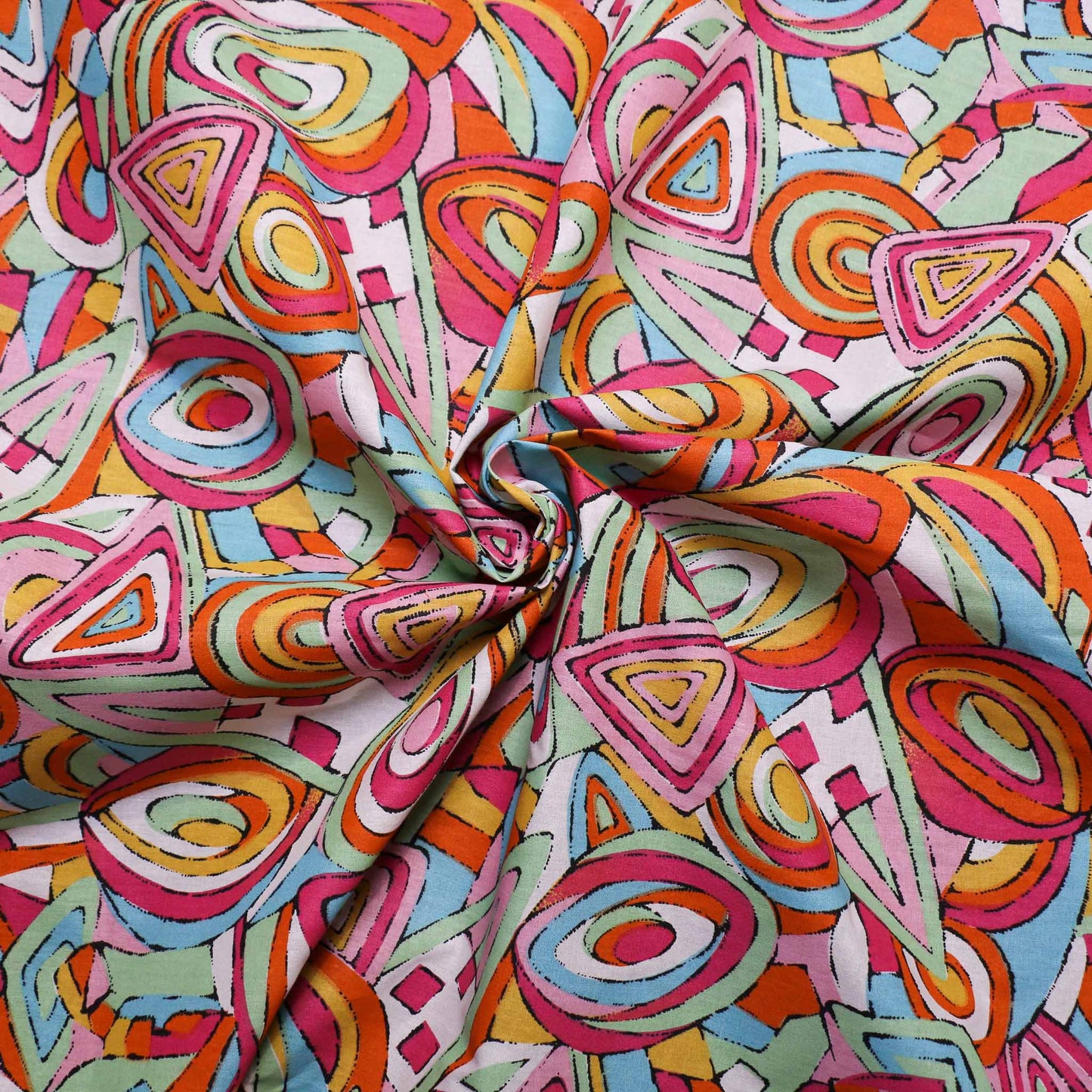 sustainable retro pink orange cotton poplin with abstract pattern