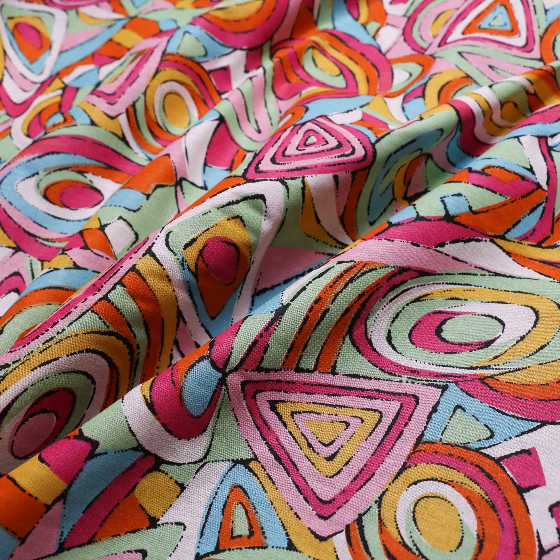 pink orange  abstract retro cotton poplin dressmaking fabric for eco sustainable sewing