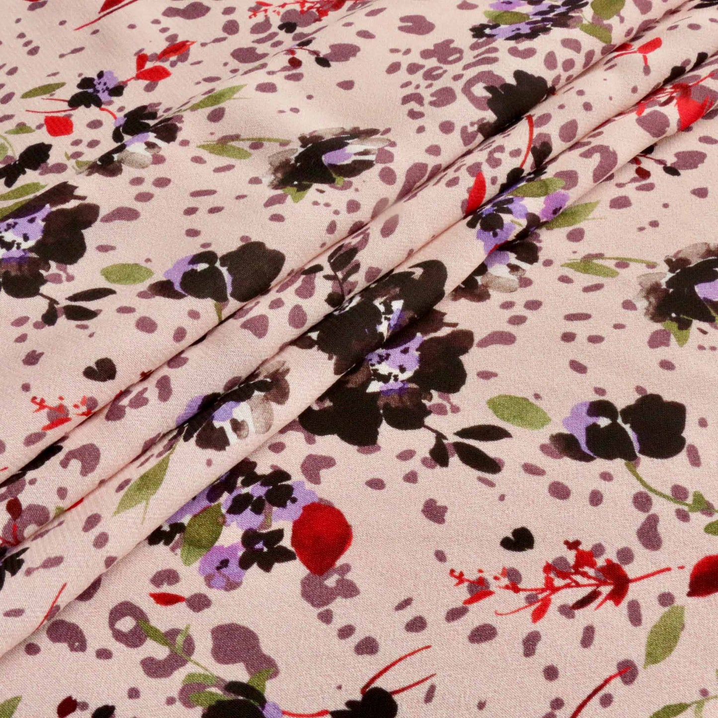 chiffon dressmaking fabric in pink with animal and floral print