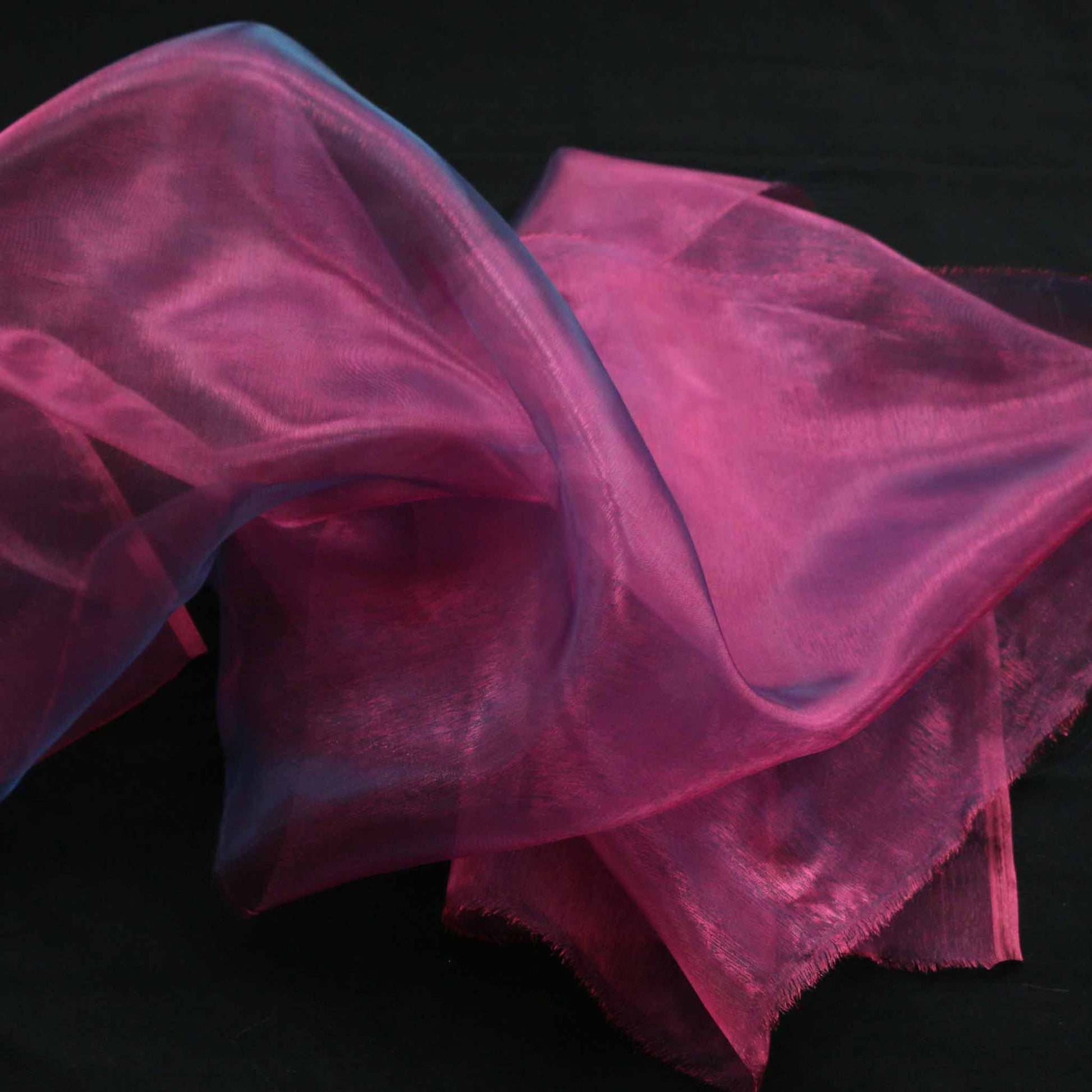 two tone organza dressmaking fabric in pink and blue