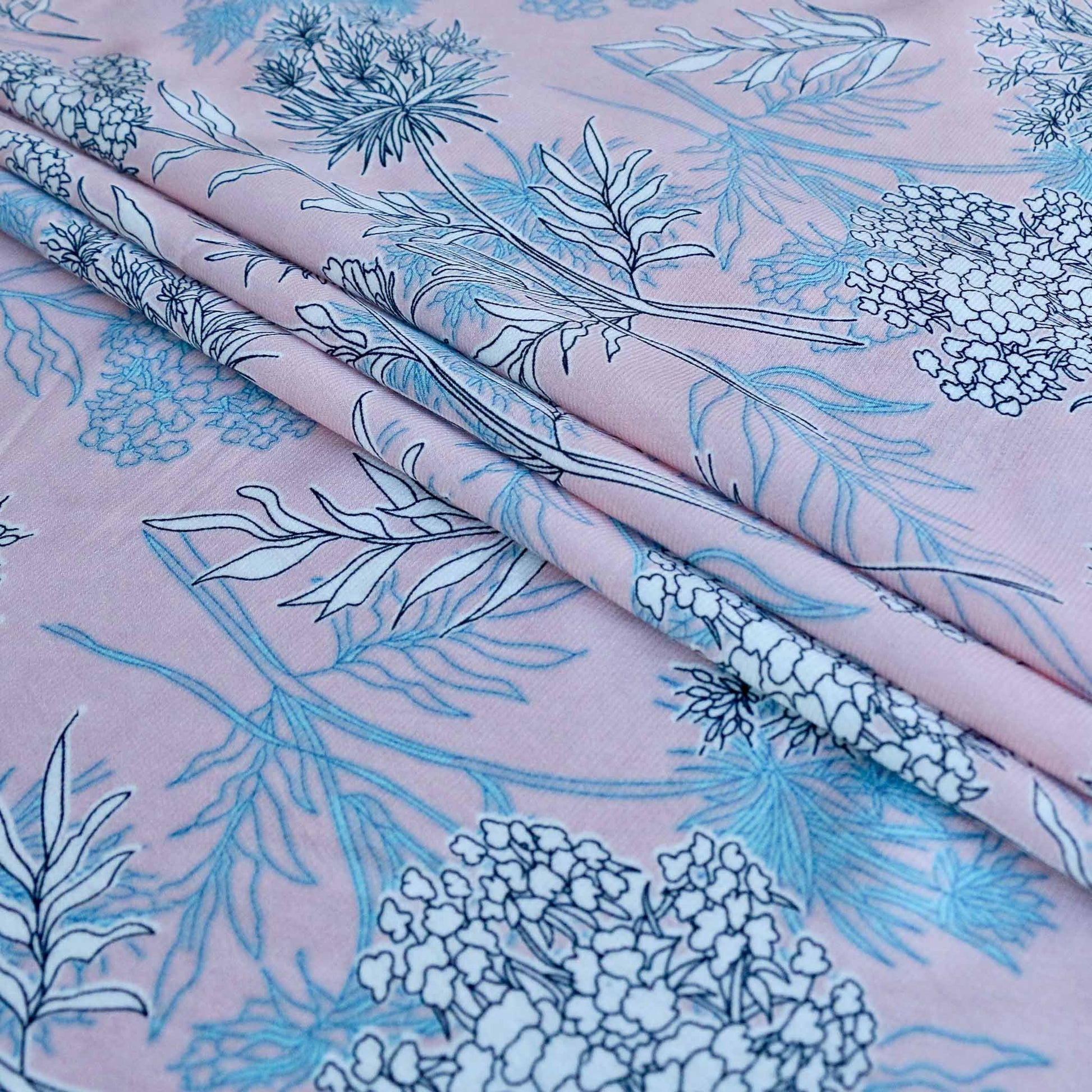 pink and white floral printed chiffon polyester dressmaking fabric