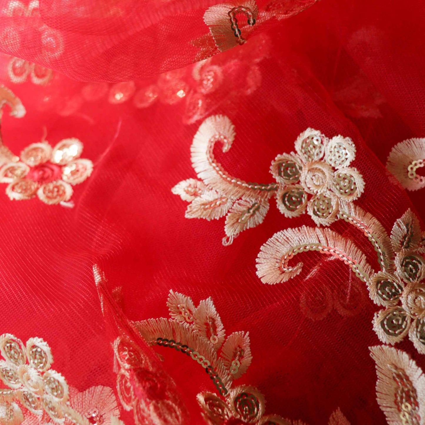 Indian inspired embroidered red lace with gold embellishment