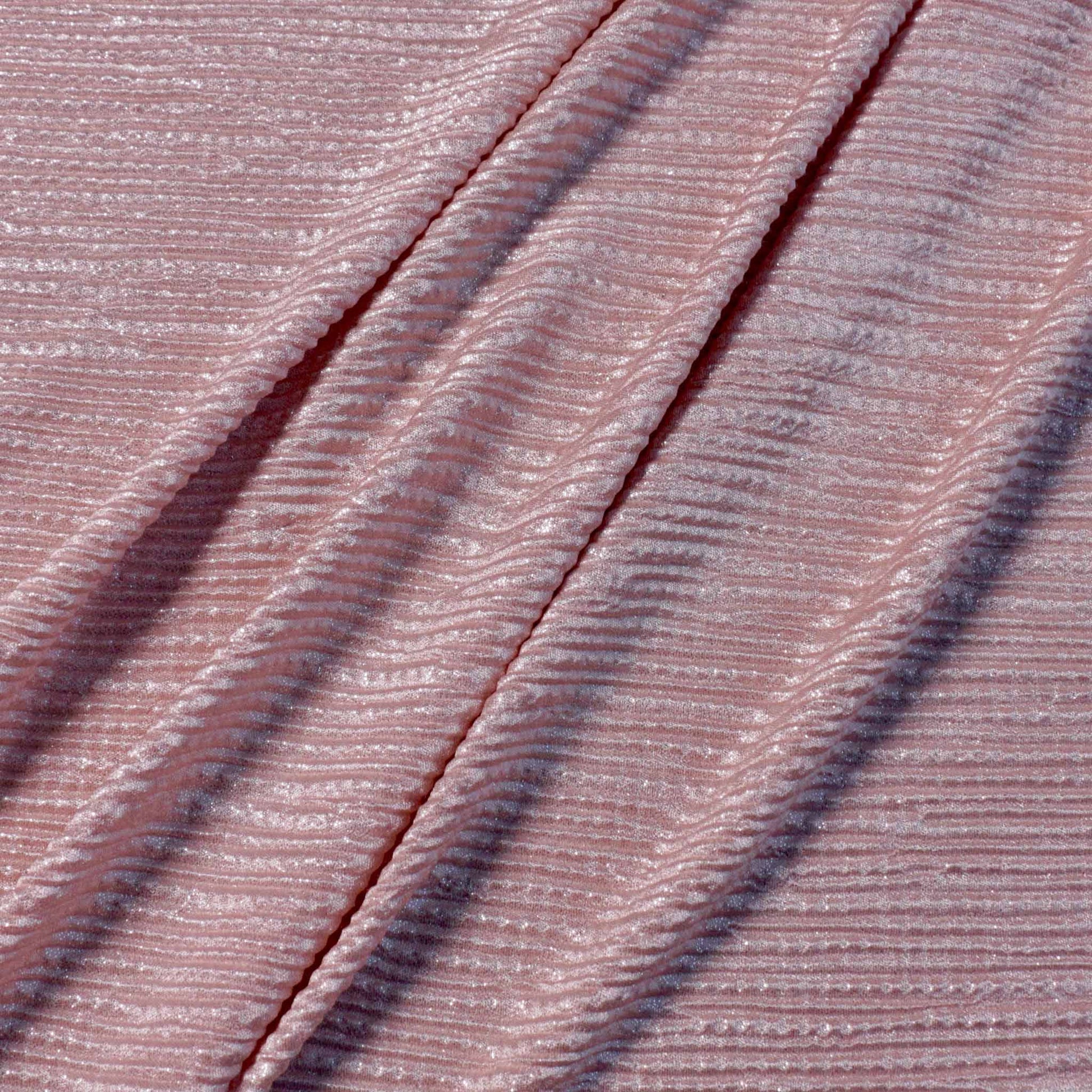 pink and silver shimmer pleated plisse dressmaking stretchy fabric