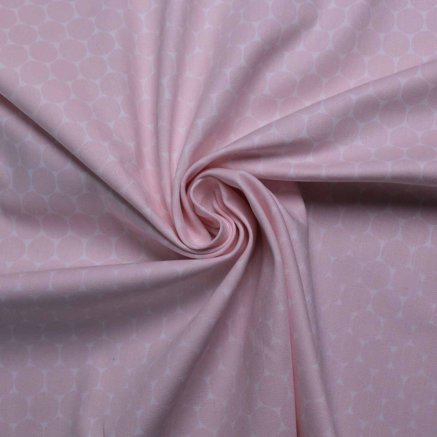 pale pink and white dotted stretchy cotton twill fabric for dressmaking
