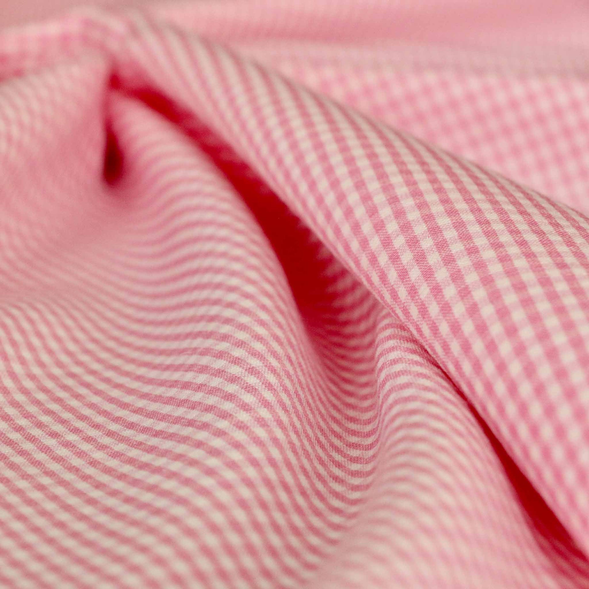 gingham check patterned bengaline dressmaking suiting fabric in pink and white