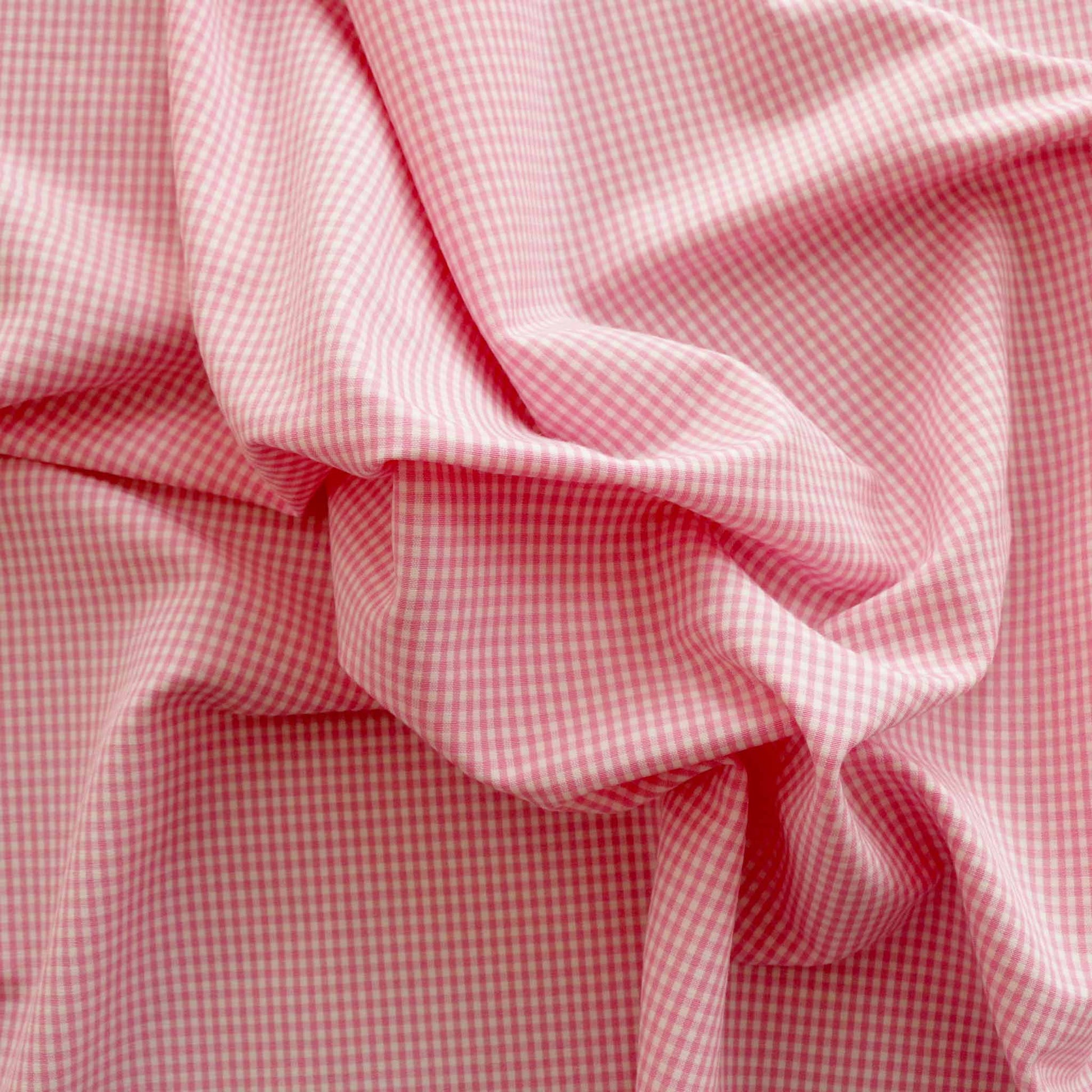 pink and white gingham check bengaline suiting dressmaking fabric