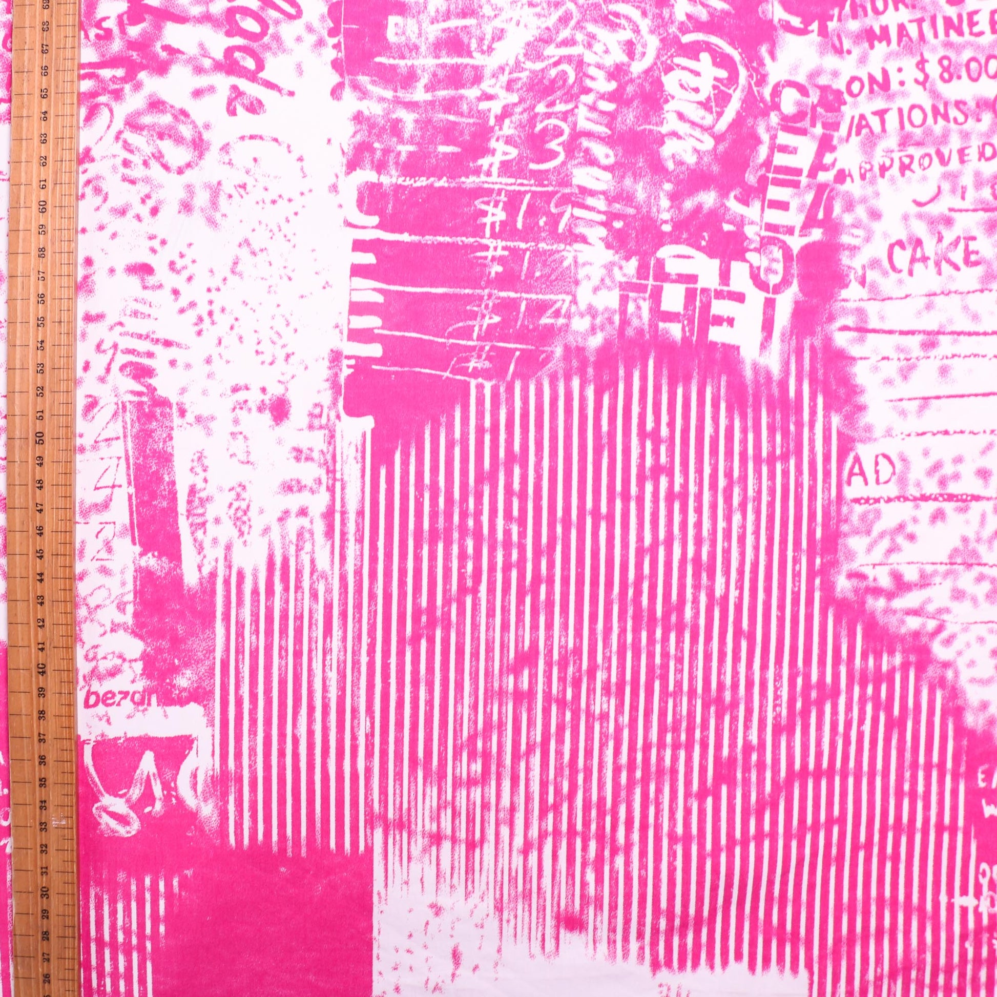 metre pink and white cotton sateen dressmaking fabric with punk sketch print