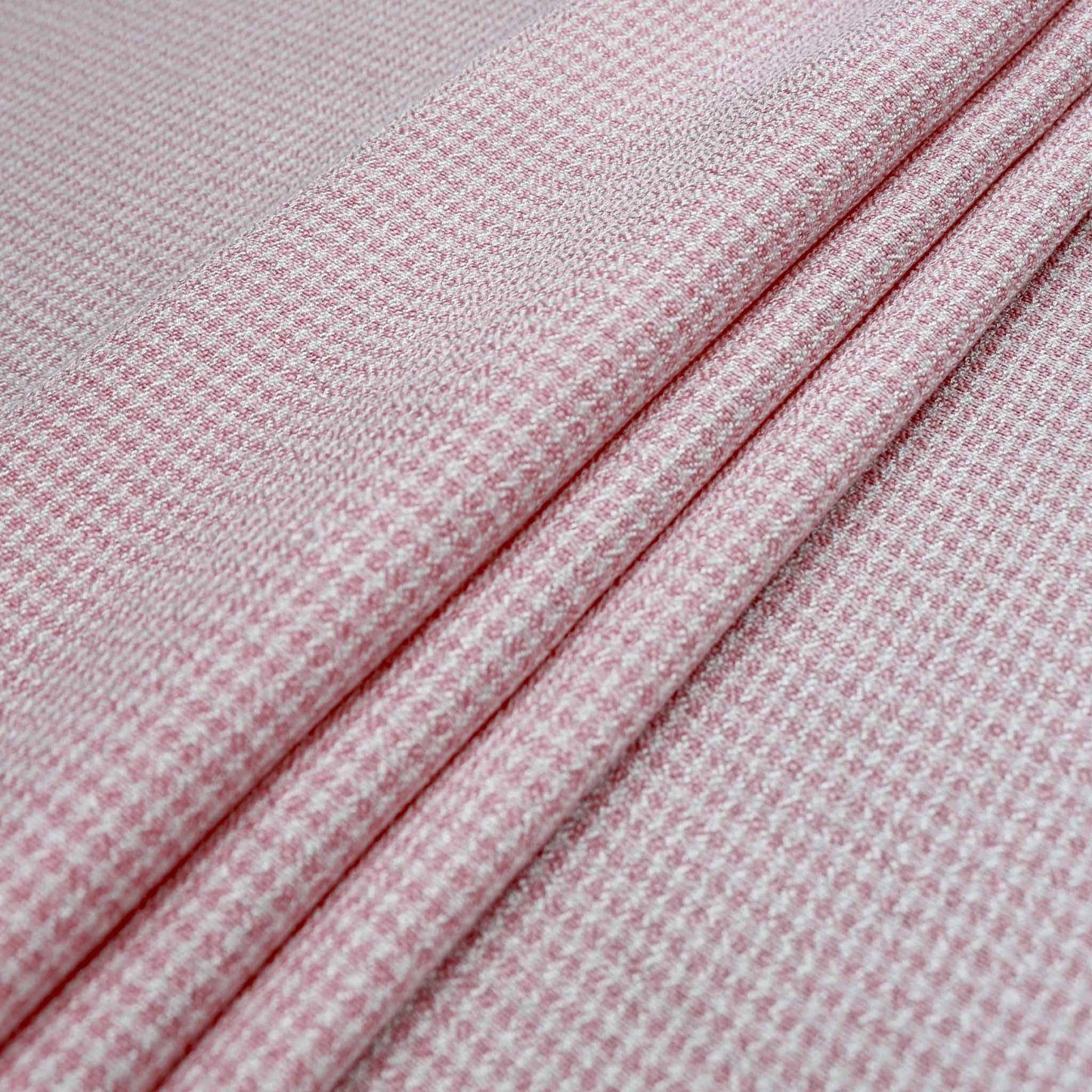 viscose crepe dressmaking fabric with small pink and white check pattern