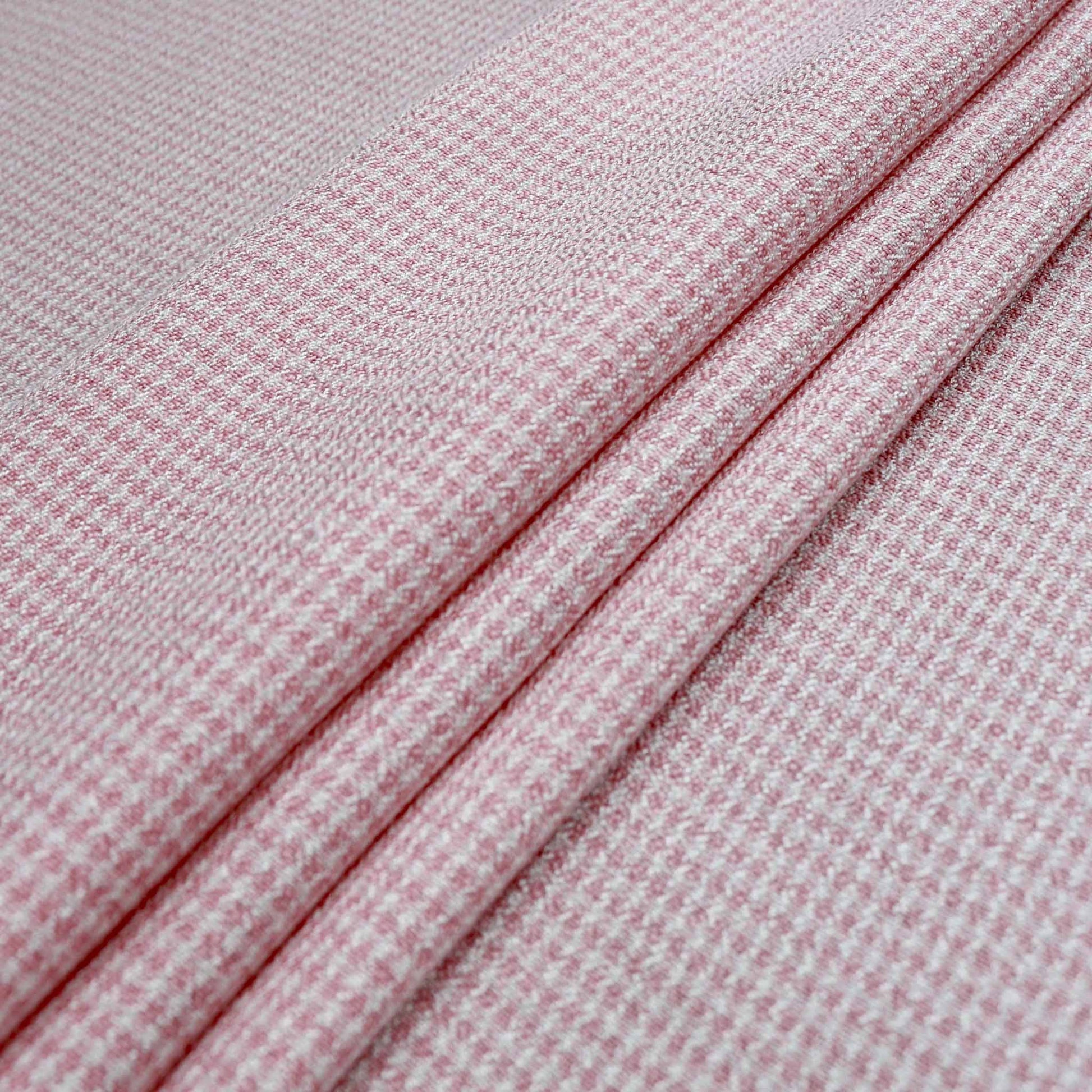 viscose crepe dressmaking fabric with small pink and white check pattern