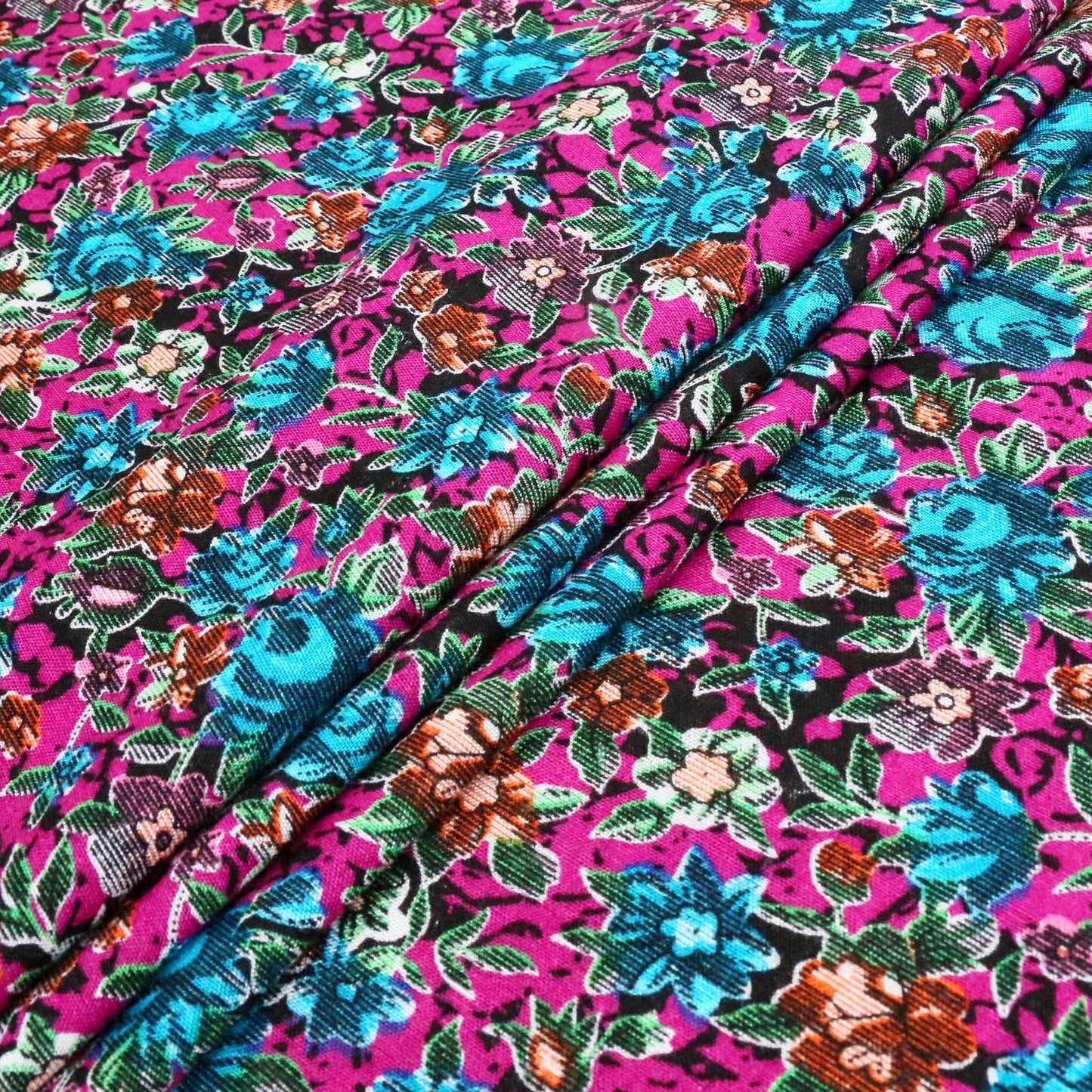 purple blue pink floral print on viscose challis dressmaking rayon fabric