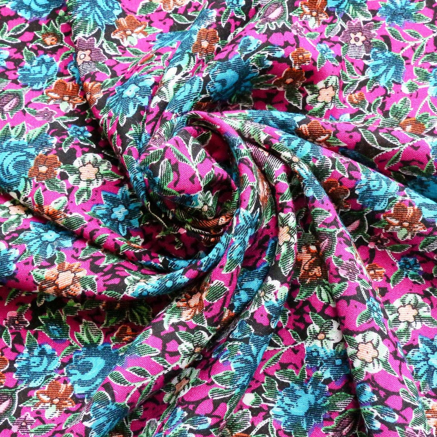 classical floral print in purple and blue viscose challis dressmaking rayon fabric