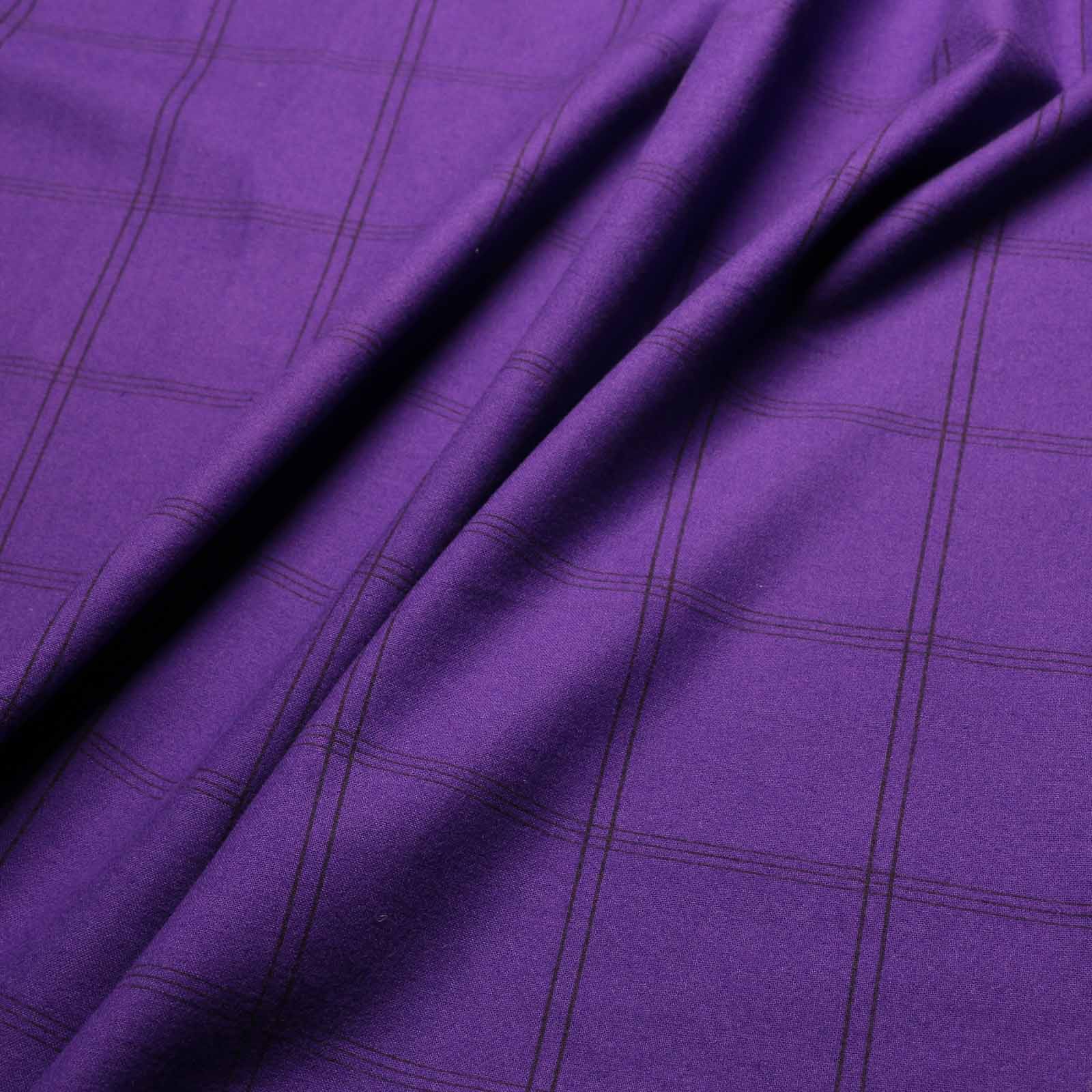 purple and black brushed cotton check dressmaking fabric