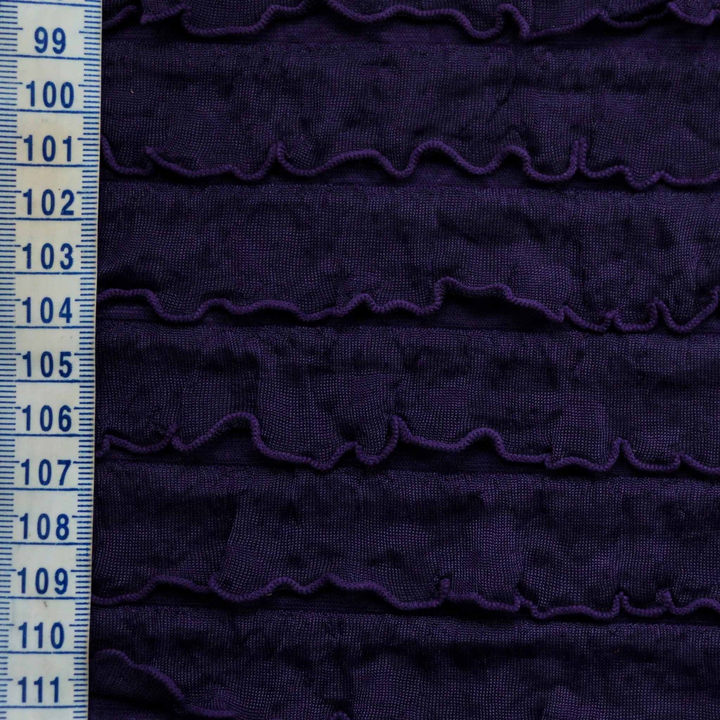 metre frilly ruffle rara dressmaking stretchy fabric in purple