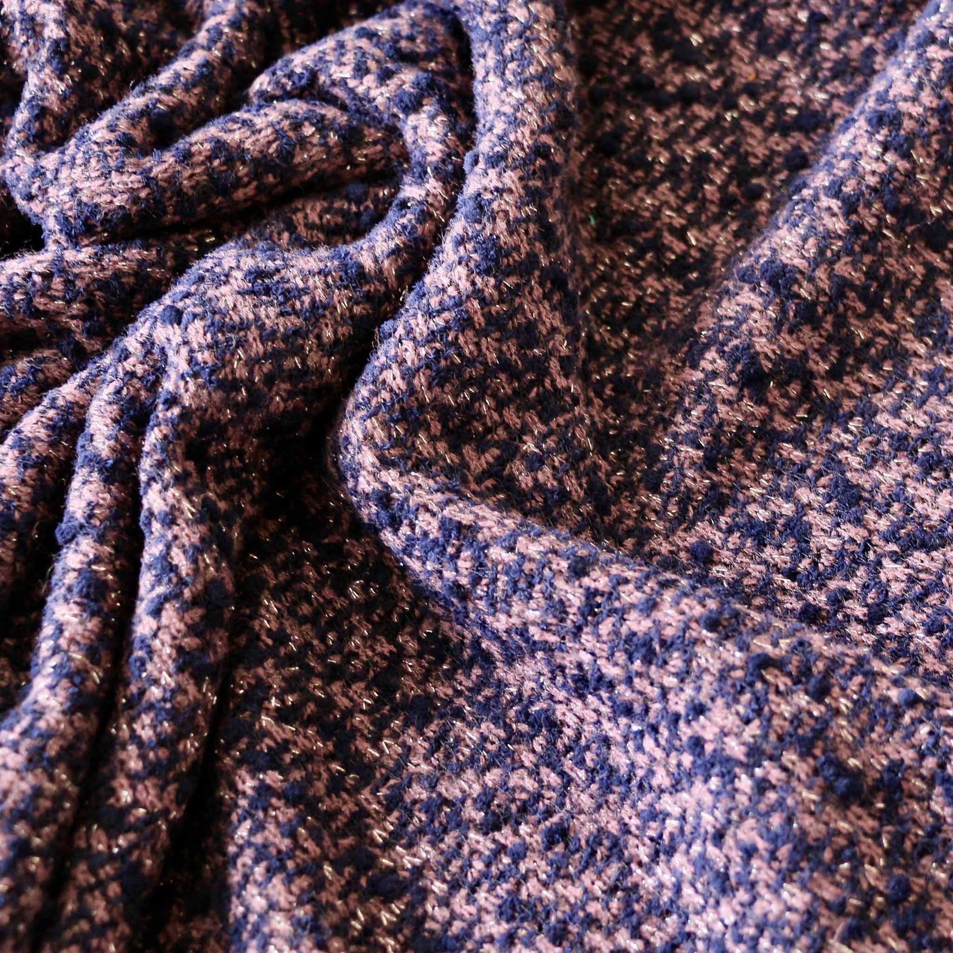 purple boucle jersey dressmaking fabric with silver shimmer design