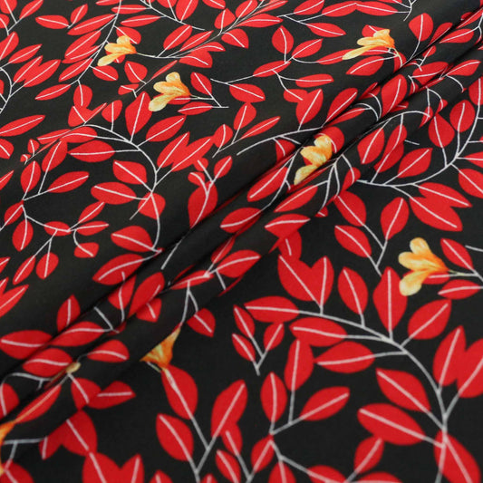 red and black flower printed chiffon polyester dressmaking fabric