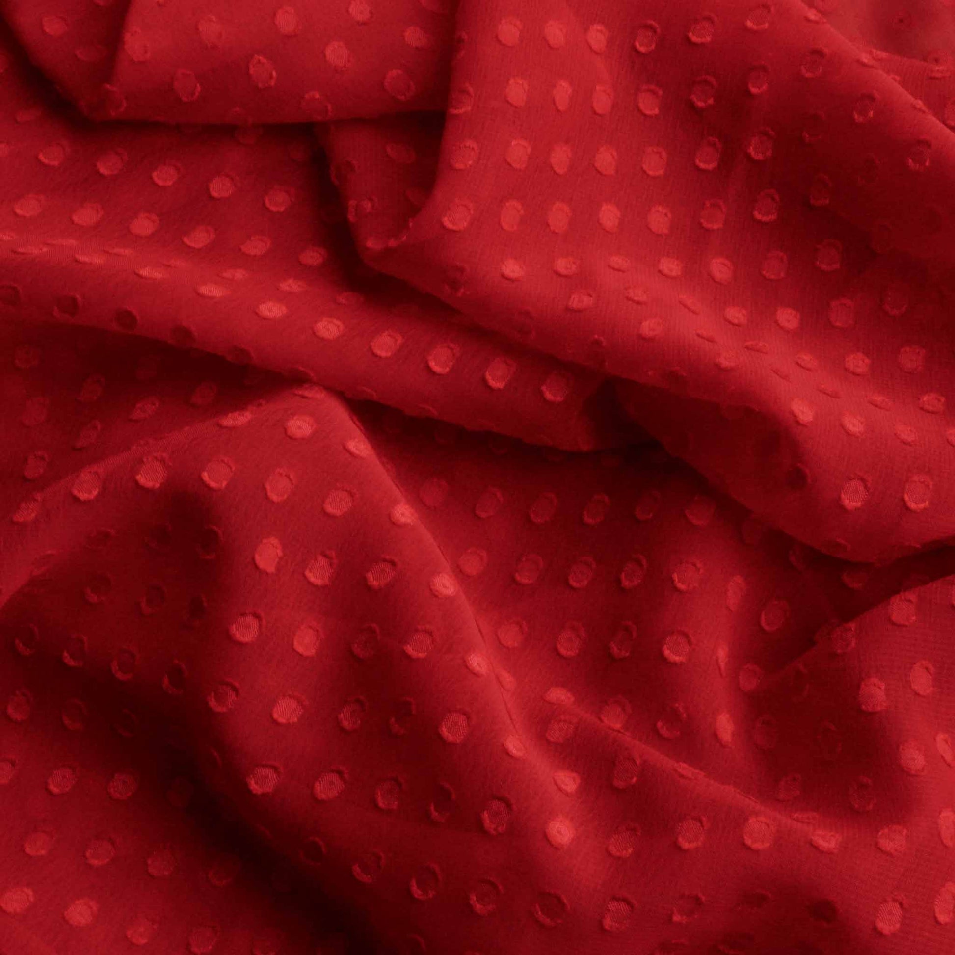 red swiss clip jacquard polka dot chiffon dressmaking fabric