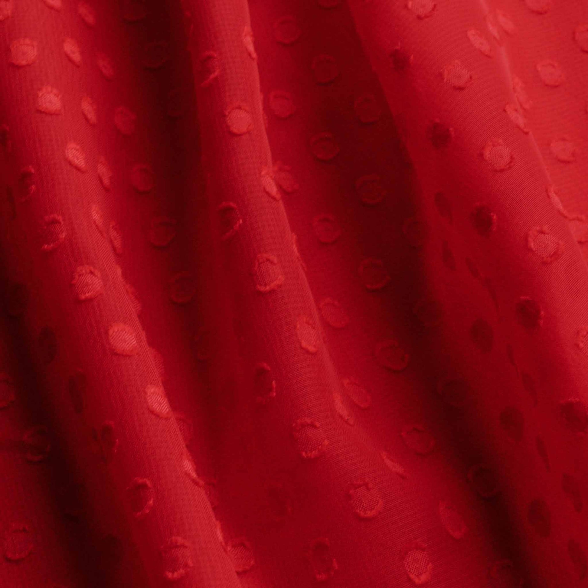 red clocked swiss clip polka dot jacquards dressmaking fabric