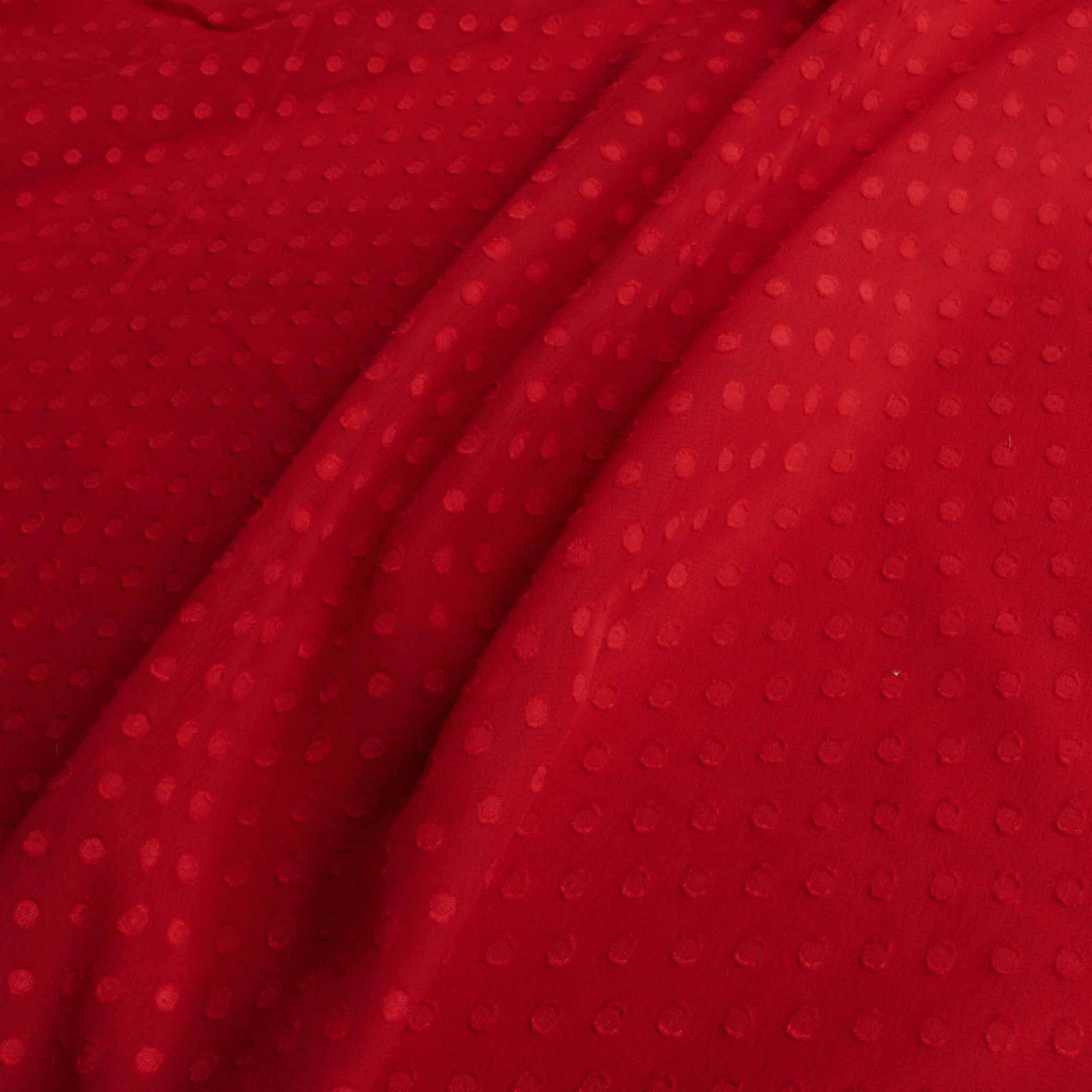 red flocked jacquard polka dot swiss clip chiffon fabric for dressmaking
