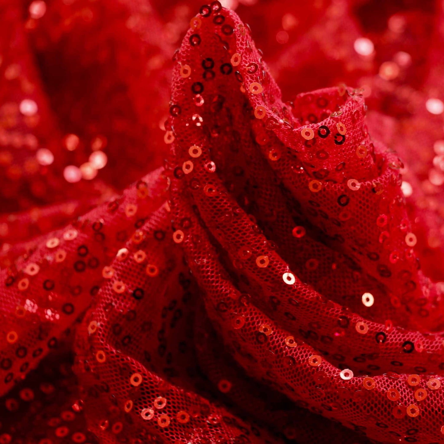 red sewn sequin mesh fabric for dressmaking
