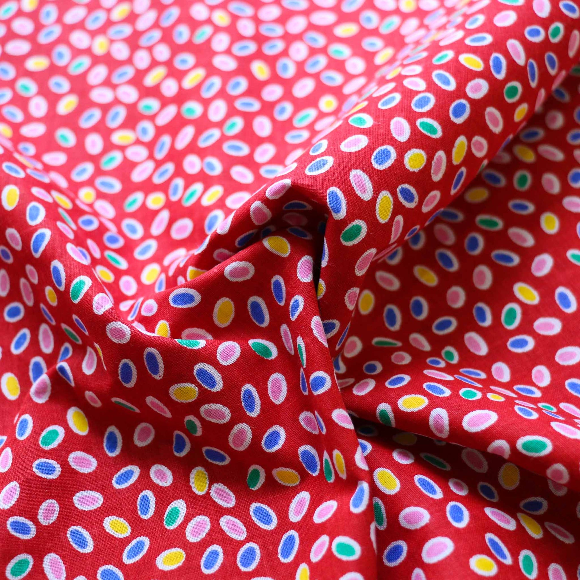 vintage sustainable cotton dressmaking fabric with retro dots pattern